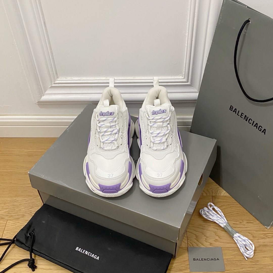 Blanco y morado Balenciaga·Balenciaga 2022ss nuevo nuevo color triples zapatillas de deporte con suela gruesa, zapatos …