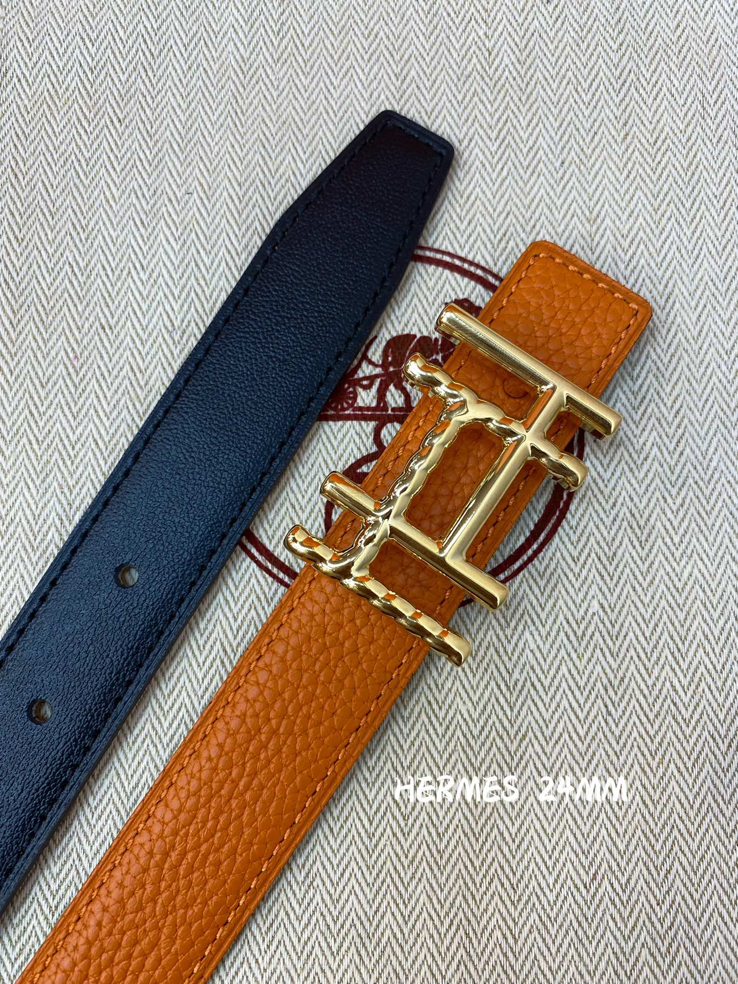 I0 Hermes 爱玛仕 精品皮帶扣&雙面皮腰帶 24MM 鍍鈀金属皮带扣 小牛皮双面腰带