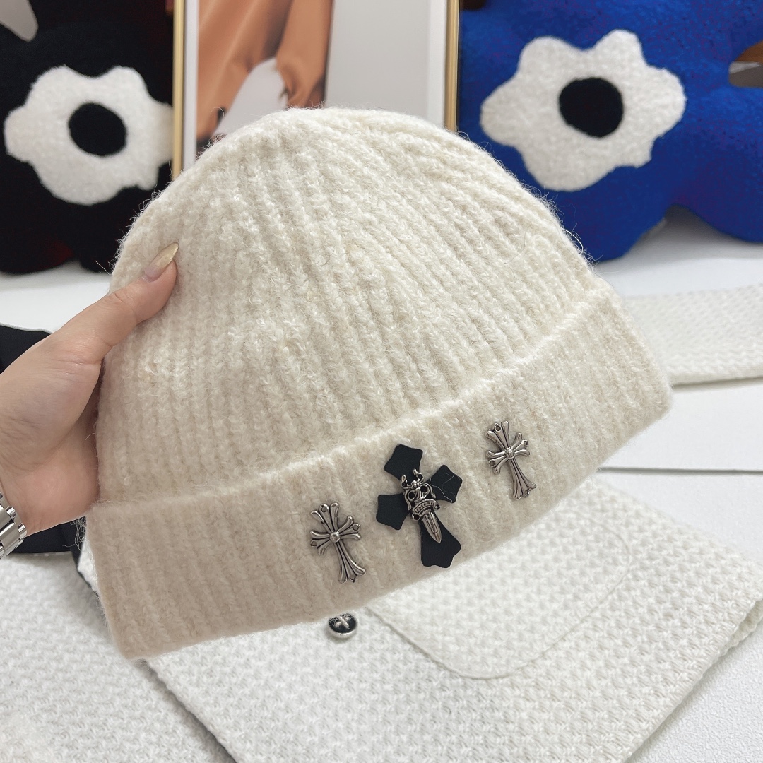 [Chrome Hearts Hats]Crowe Heart Trendy Brand Knitted Hat Soft and waxy alpaca