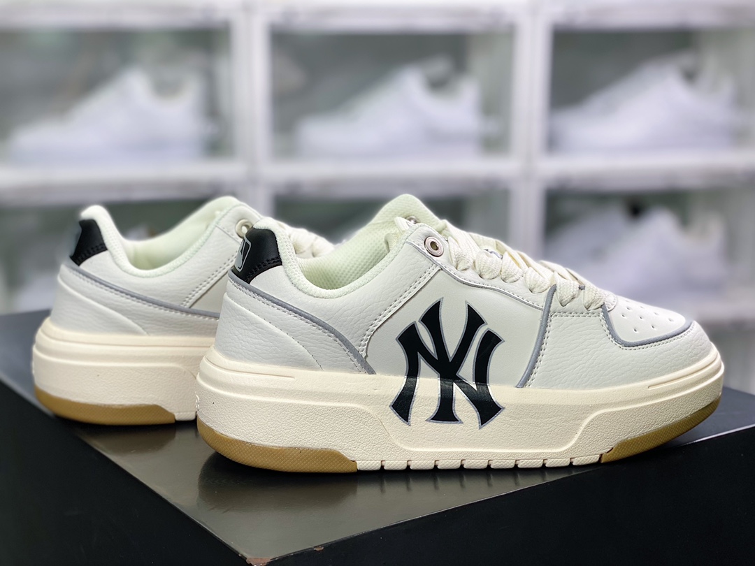 MLB Chunky Liner New York Yankees senior shoes series low-top dad jogging shoes ”leather white and black NY printing 3M reflective edge” 3ASXCA12N-C0006