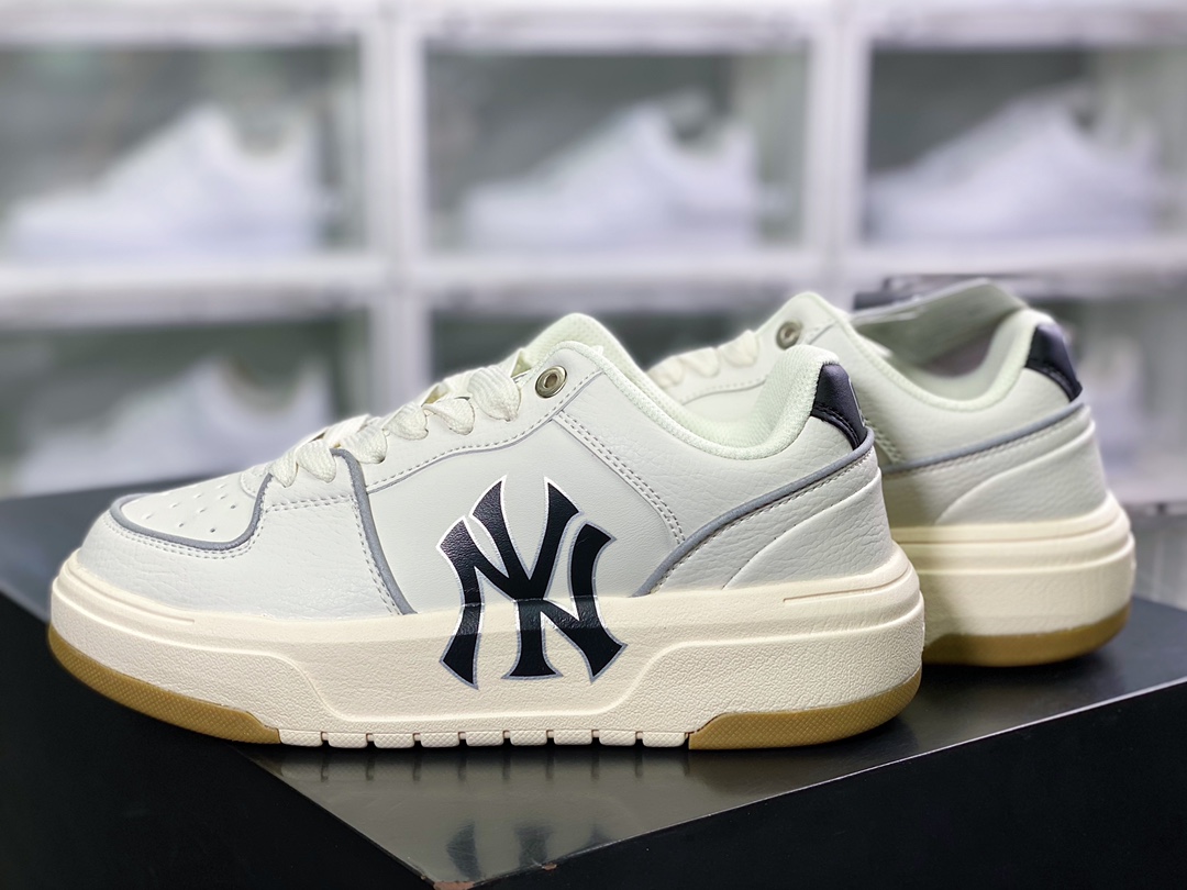 MLB Chunky Liner New York Yankees senior shoes series low-top dad jogging shoes ”leather white and black NY printing 3M reflective edge” 3ASXCA12N-C0006