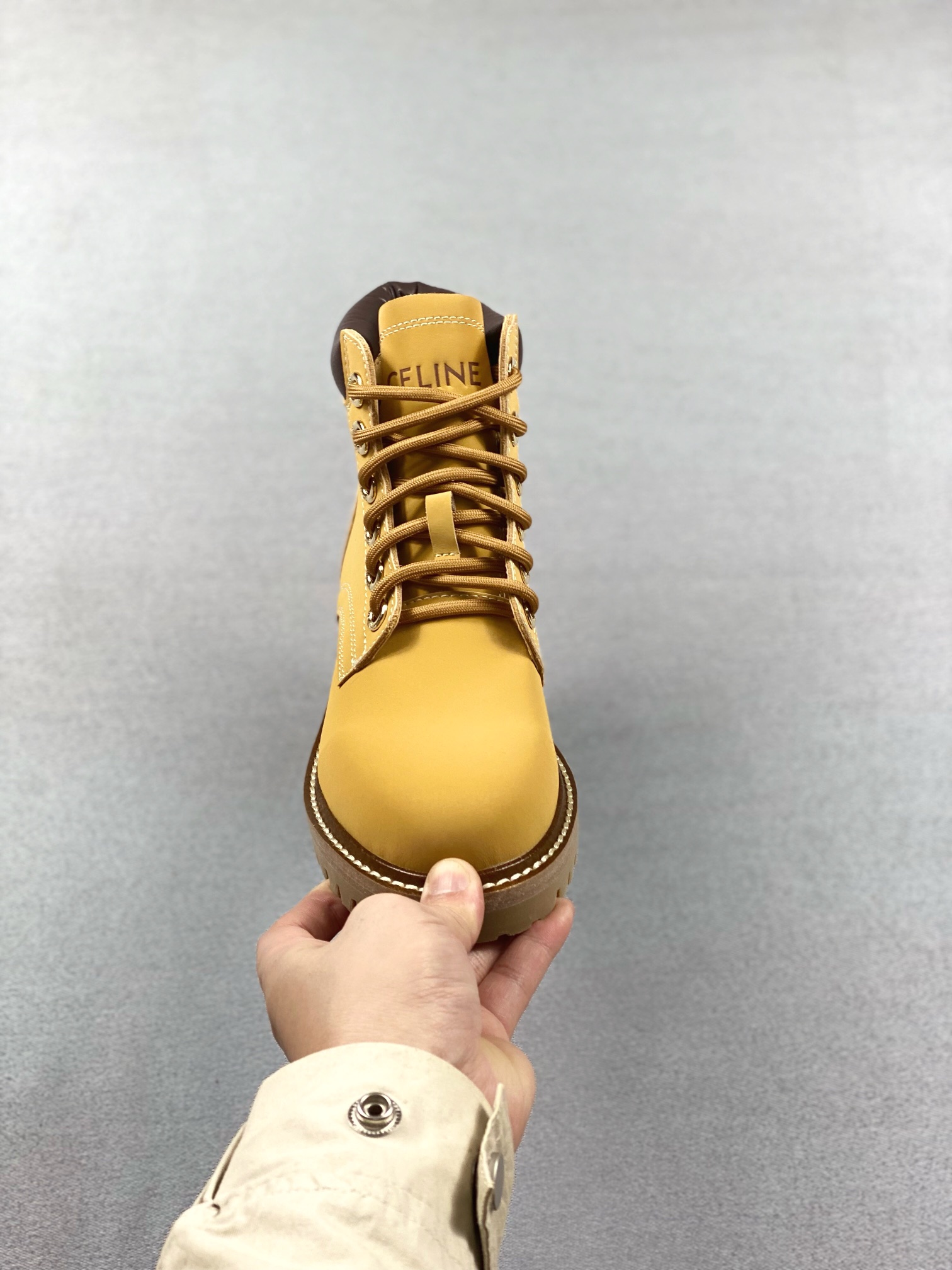 Celine Lace Up Boots ”Wheat” Celine all-match British style mid-tube locomotive goddess military uniform Martin boots 2022 autumn and winter new products