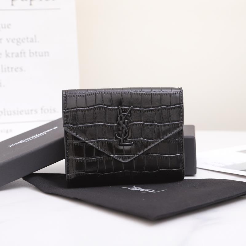 Saint Laurent Monogram Black crocodile-embossed 12.5*10*2.5cm wallet everyday