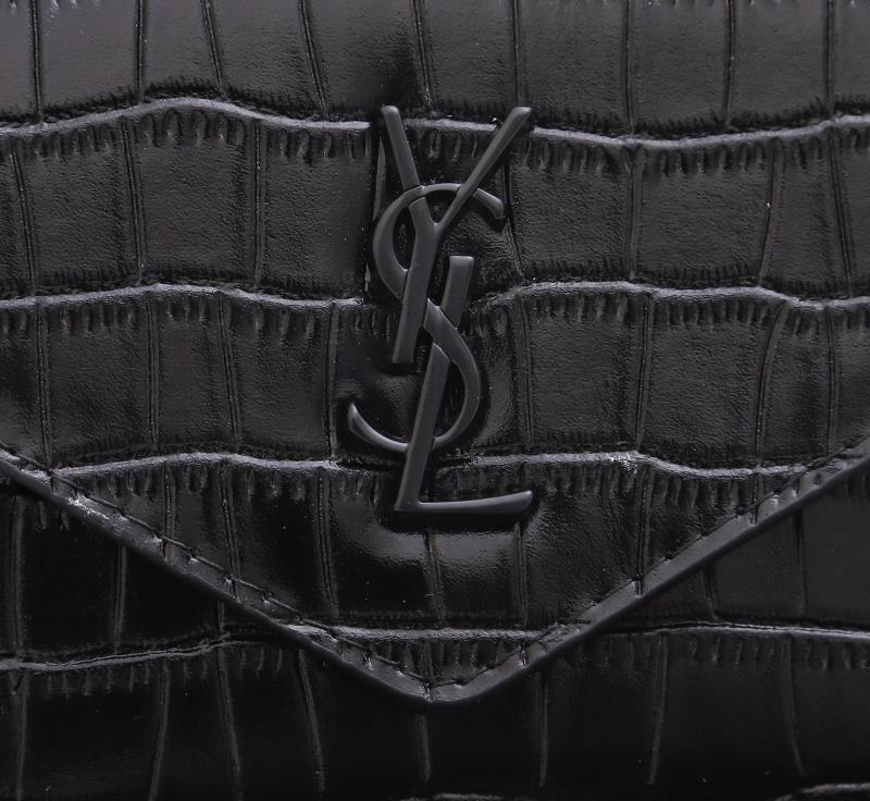 Saint Laurent Monogram Black crocodile-embossed 12.5*10*2.5cm wallet everyday
