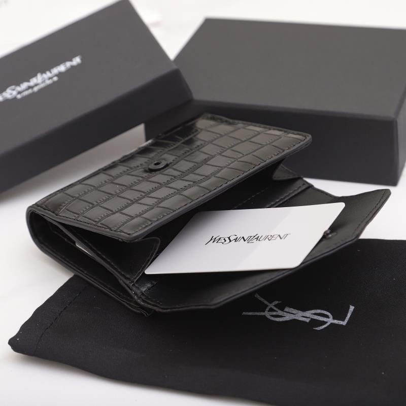 Saint Laurent Monogram Black crocodile-embossed 12.5*10*2.5cm wallet everyday