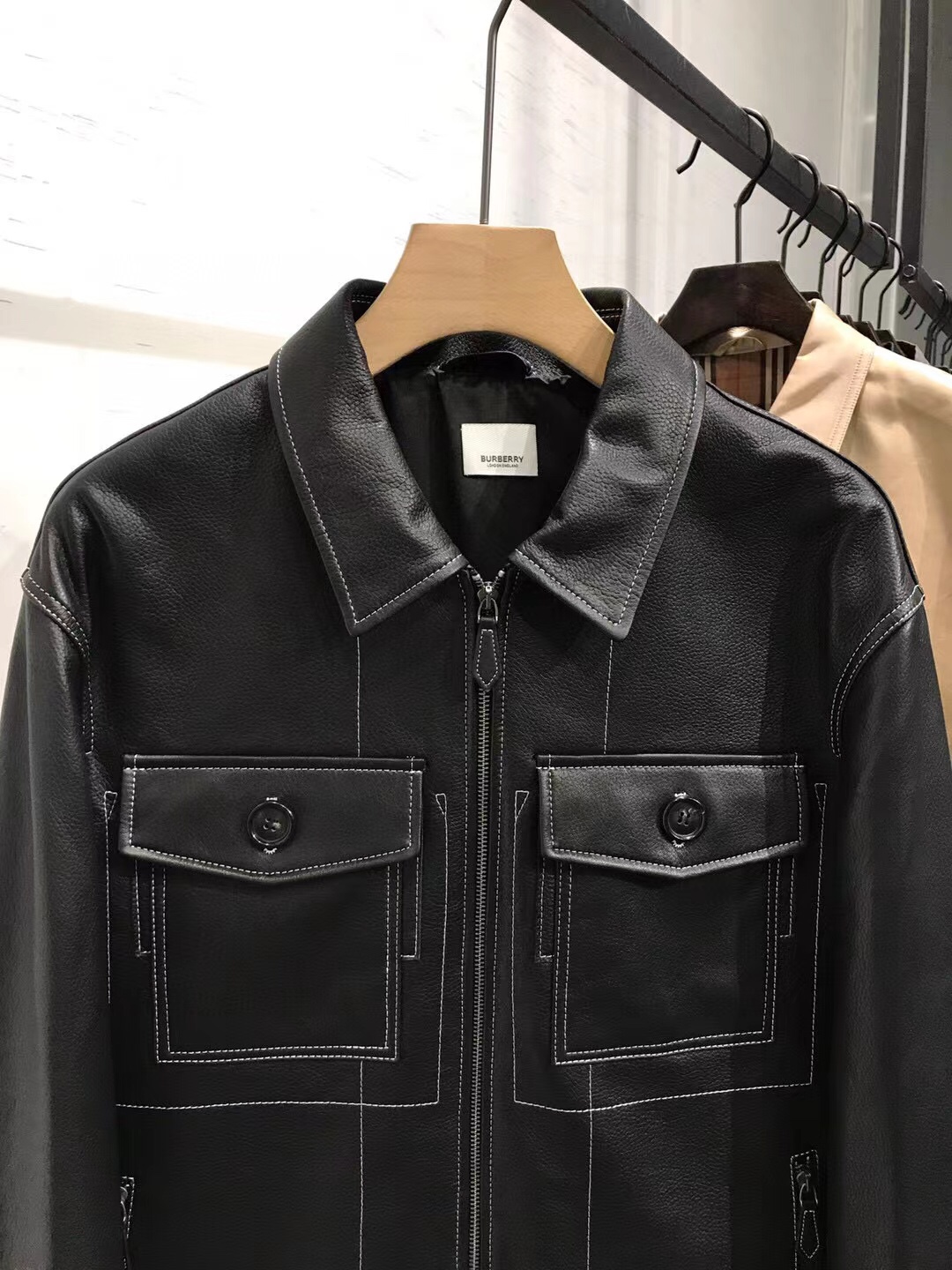 【新品】BBR 格纹世家男士时装款奢华皮衣外套