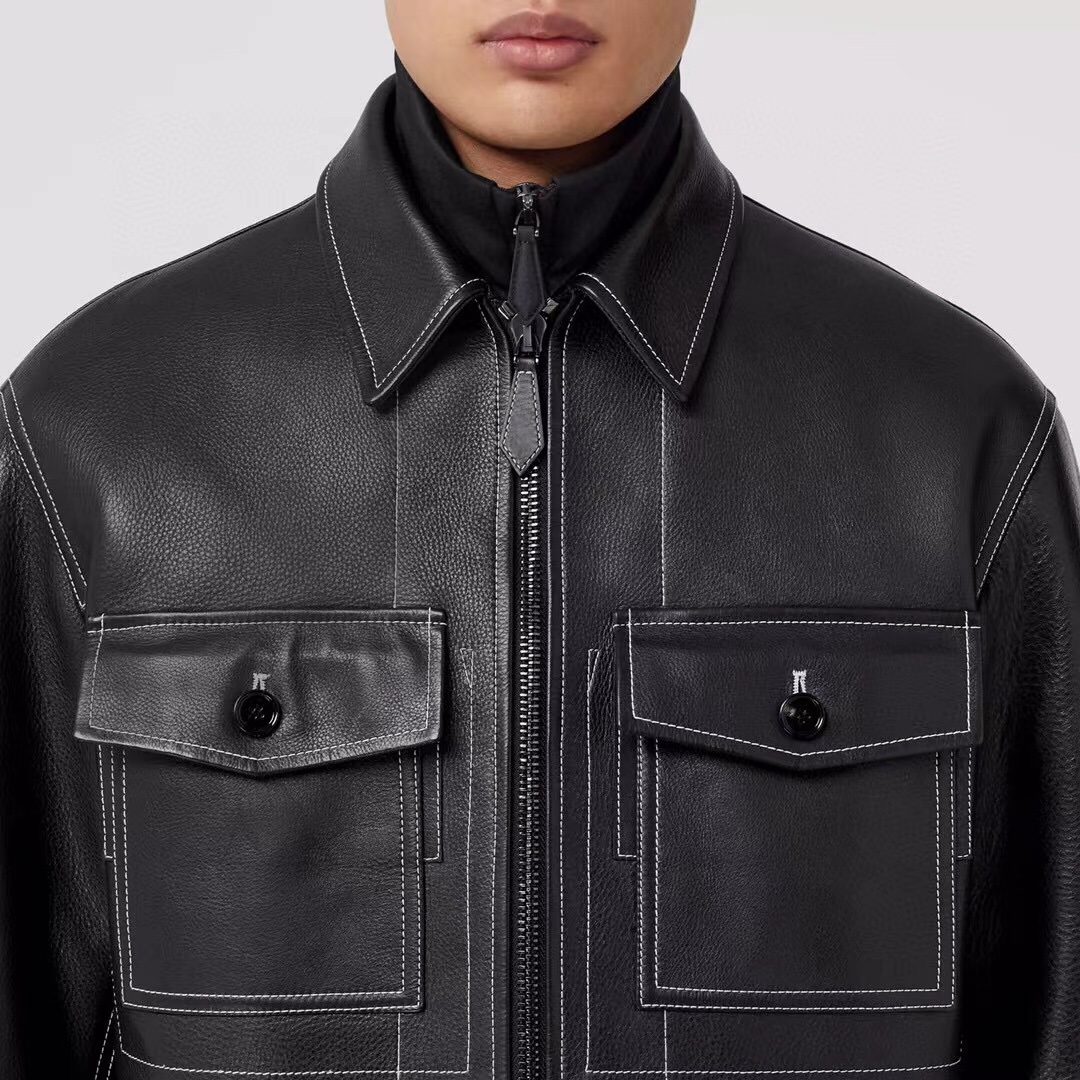 【新品】BBR 格纹世家男士时装款奢华皮衣外套
