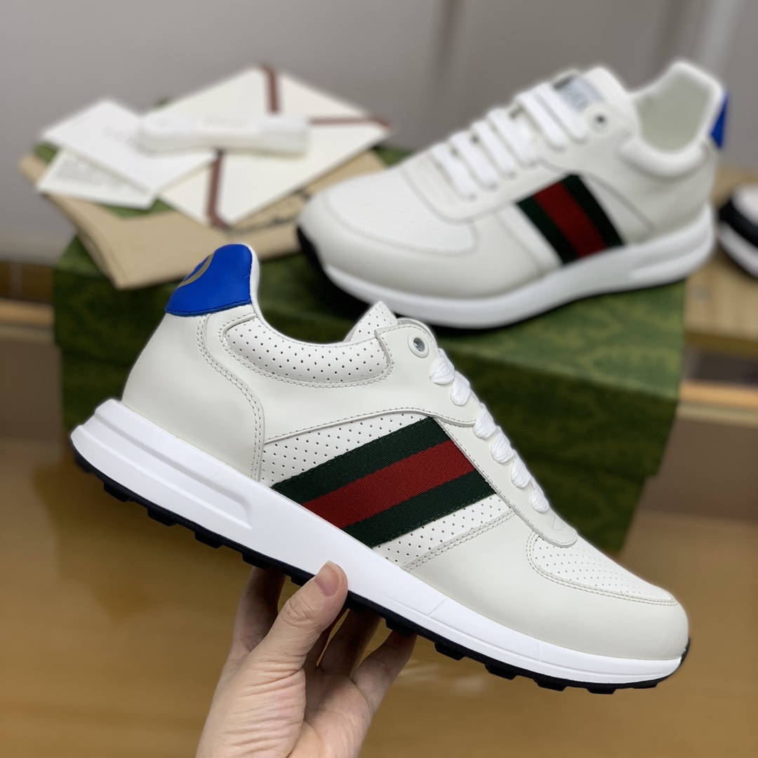 Gucci古驰   采用牛皮红绿织带男士运动跑鞋