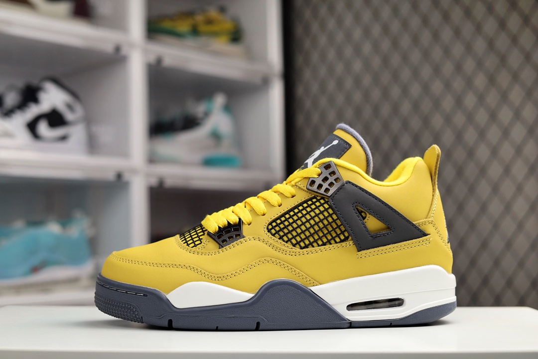 H0 AJ4 电母 黄闪电Air Jordan 4 Retro LightningAJ4 全新修正复刻 市场最高工艺复刻 无色差修正独家配原鞋拆解开发，原楦原纸板，全市场最纯正四代版型原底真实气垫，回弹反馈充足，完美鞋楦打造，原装头层皮冲裁