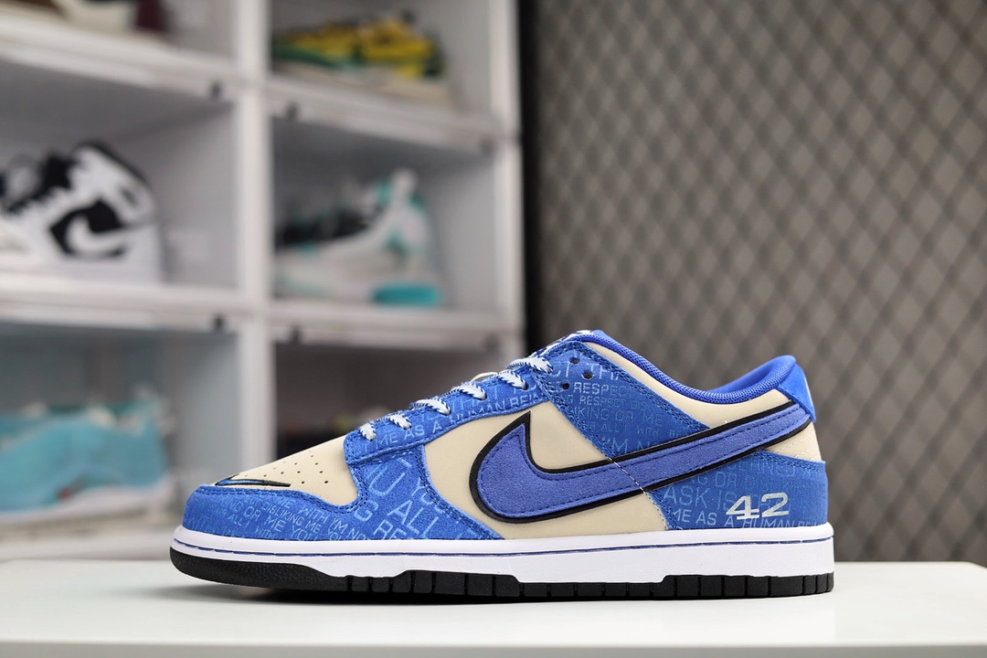 H0 耐克Nike Dunk Low”Jackie Robinson”扣篮系列低帮休闲运动滑板板鞋“本命蓝杰基·鲁宾逊”采用固色翻毛皮组合牛巴革鞋面材质鞋垫嵌入缓震乳胶+Sole气垫装置及耐磨橡胶大底