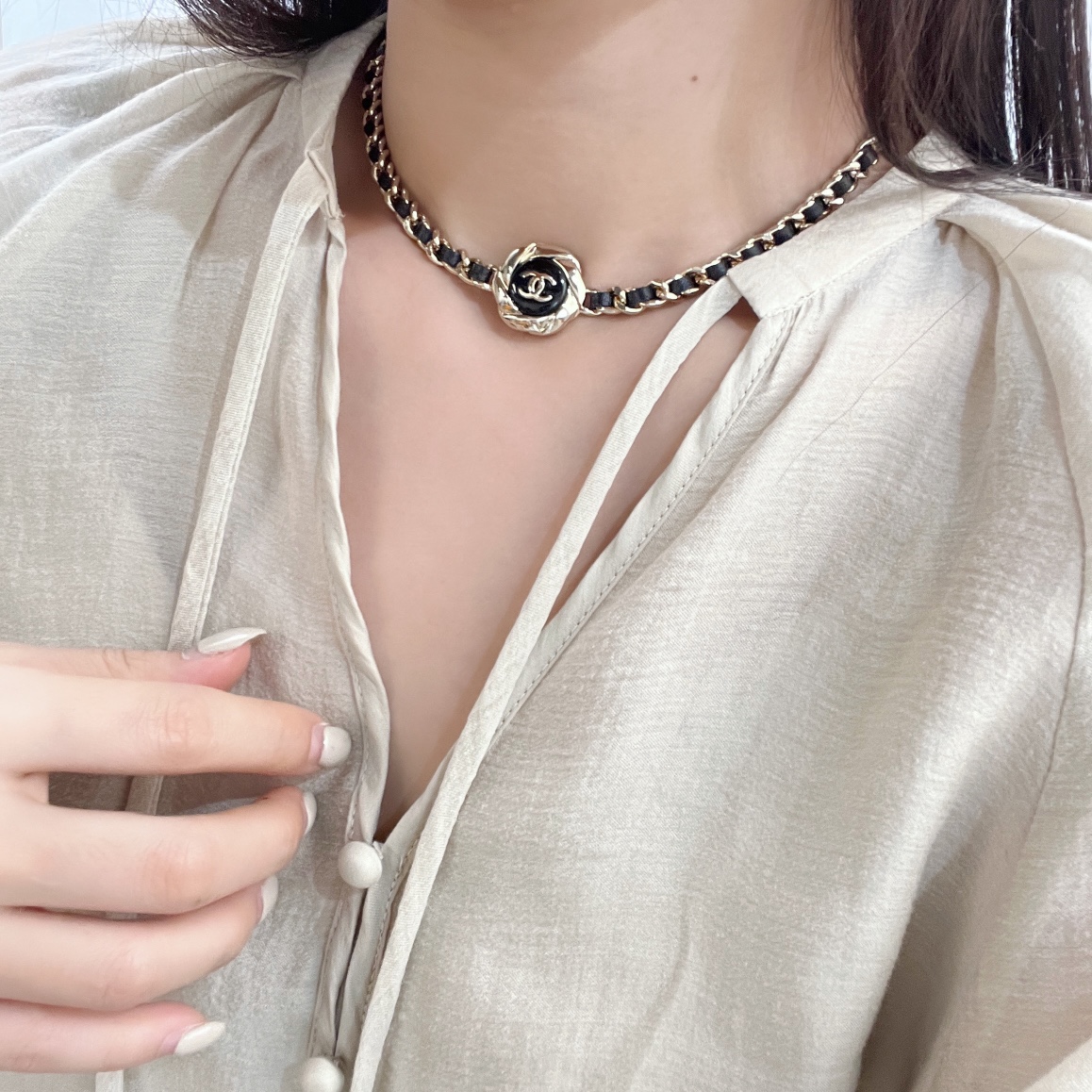 新款☑️CHANEL香奈儿双c 黑皮绳项链颈链