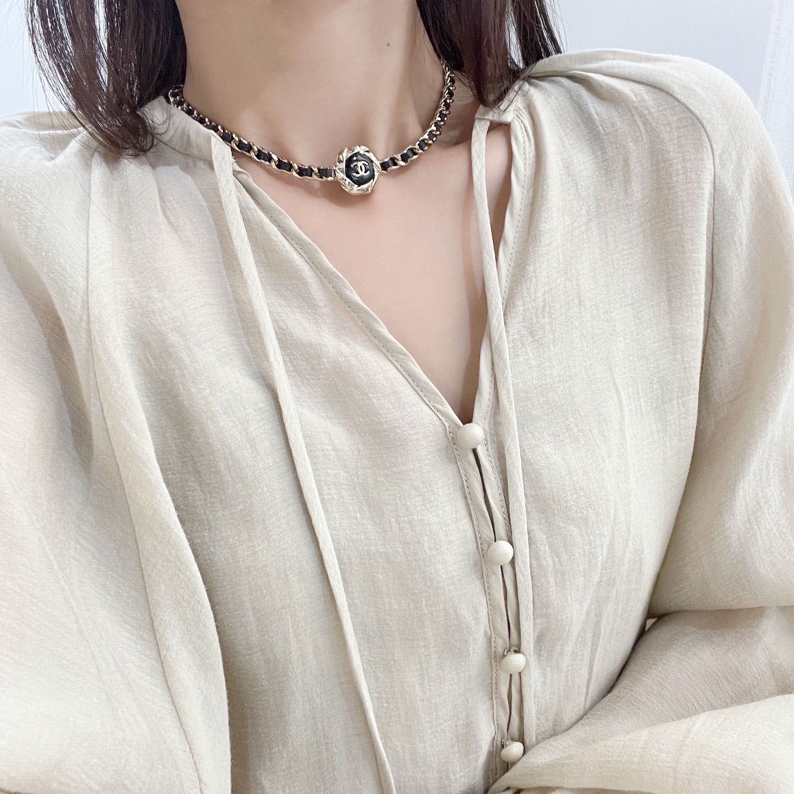 新款☑️CHANEL香奈儿双c 黑皮绳项链颈链