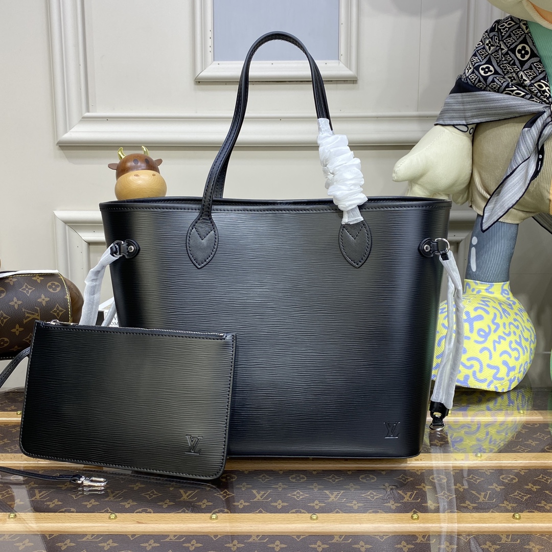 Louis Vuitton LV Neverfull Handbags Tote Bags Silver Yellow Epi Cowhide Fashion M54185