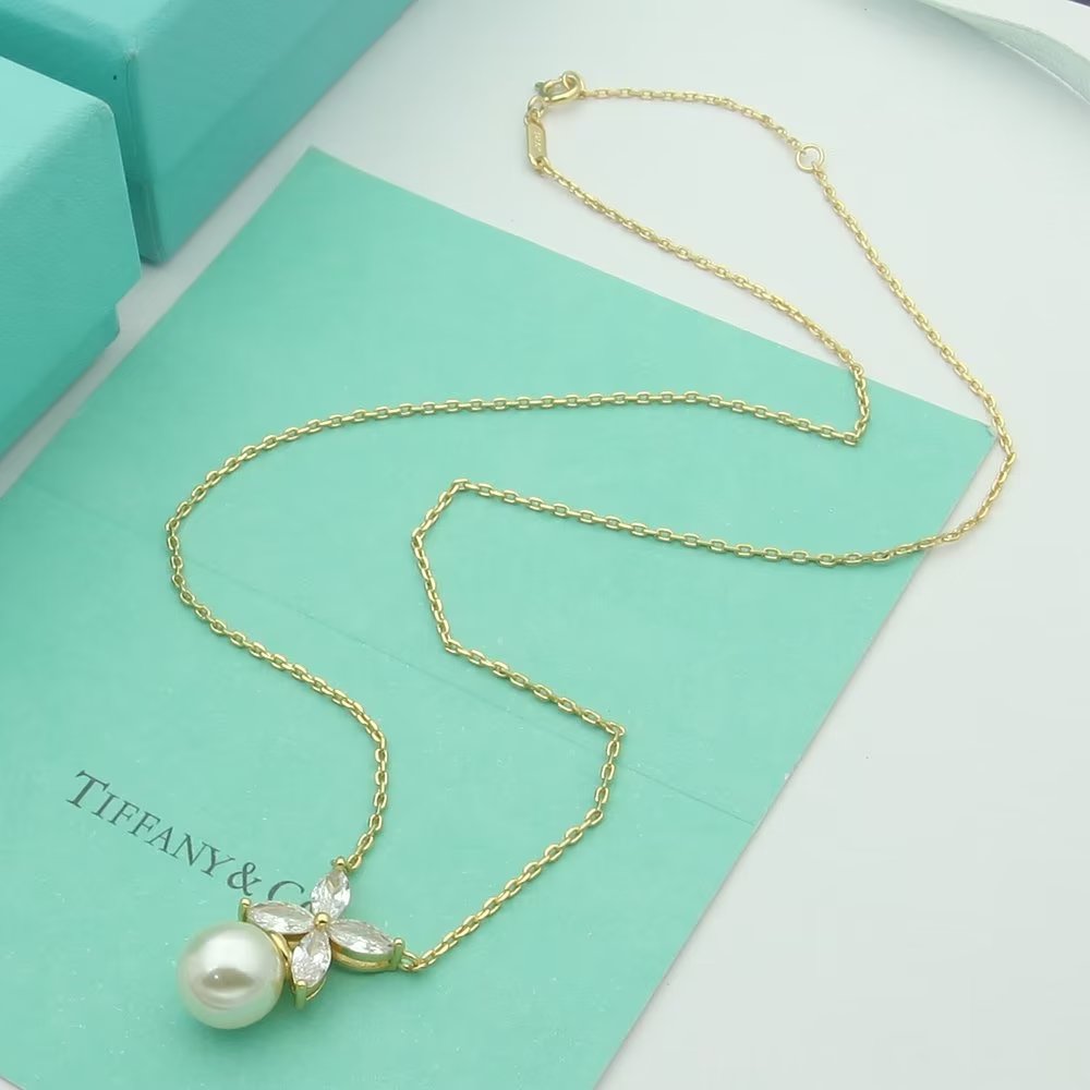 Tiffany & Co. tiff蒂芙尼项链珍珠马眼项链 优雅系列，亚金电镀厚金