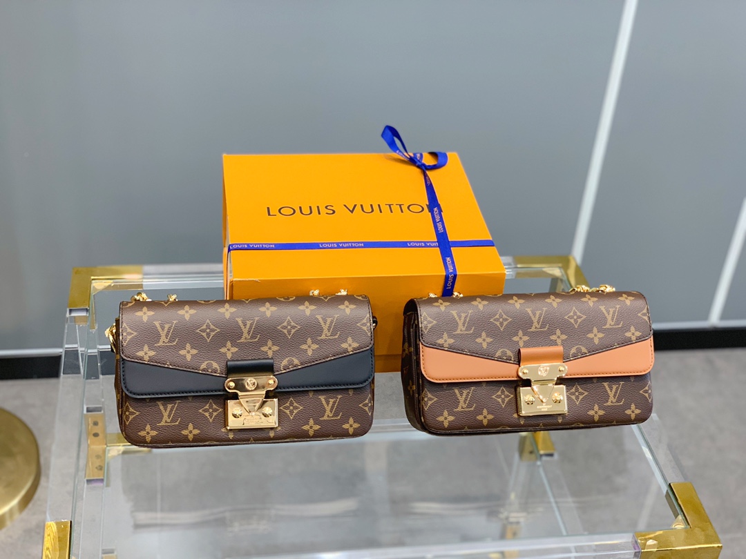 Louis Vuitton LV Pochette MeTis Bags Handbags Black Brown Splicing Girl Monogram Canvas Calfskin Cowhide PVC Spring/Summer Collection Chains