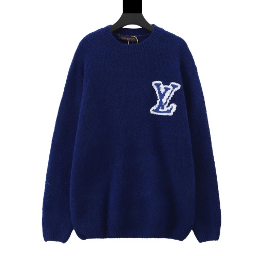 Louis Vuitton Blue Logo Jacquard Sweater - Premium Wool Blend 1 Louis Vuitton Blue Logo Jacquard Sweater - Premium Wool Blend
