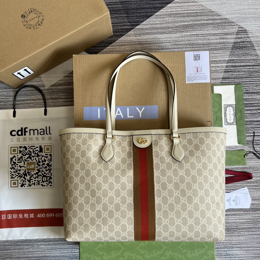 GUCCI Ophidia 中號 GG托特包 條紋織帶 購物袋