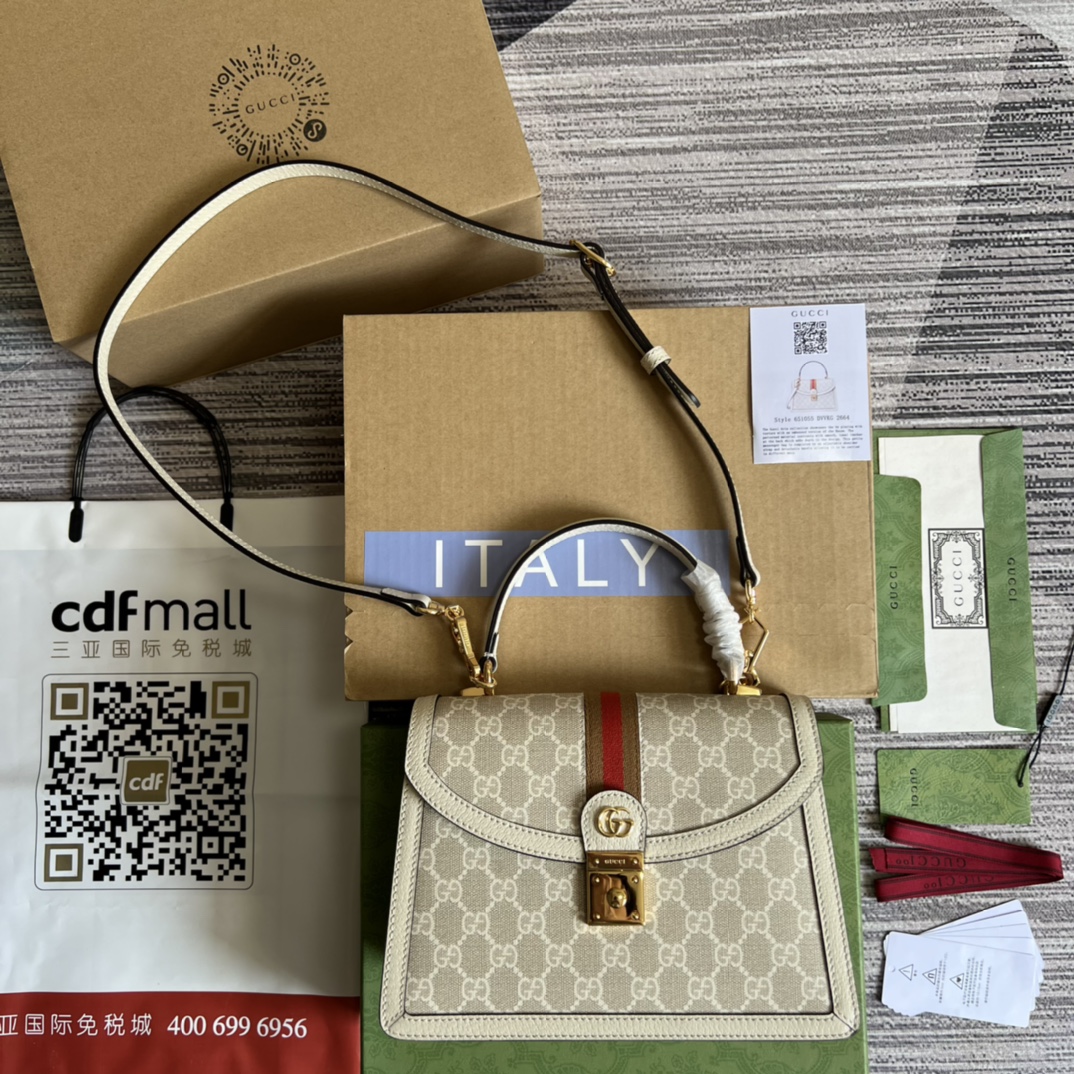 GUCCI Ophidia Sac à main Toile motif Double G Bandes rayées Détail Double G Bandoulière amovible - Qualité supérieure