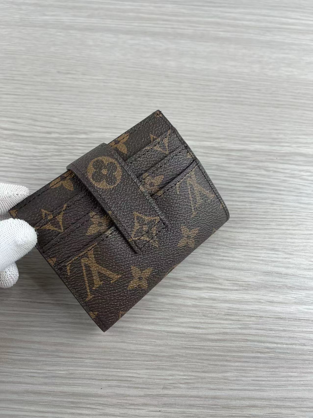 Close-up of leather grain on card holder