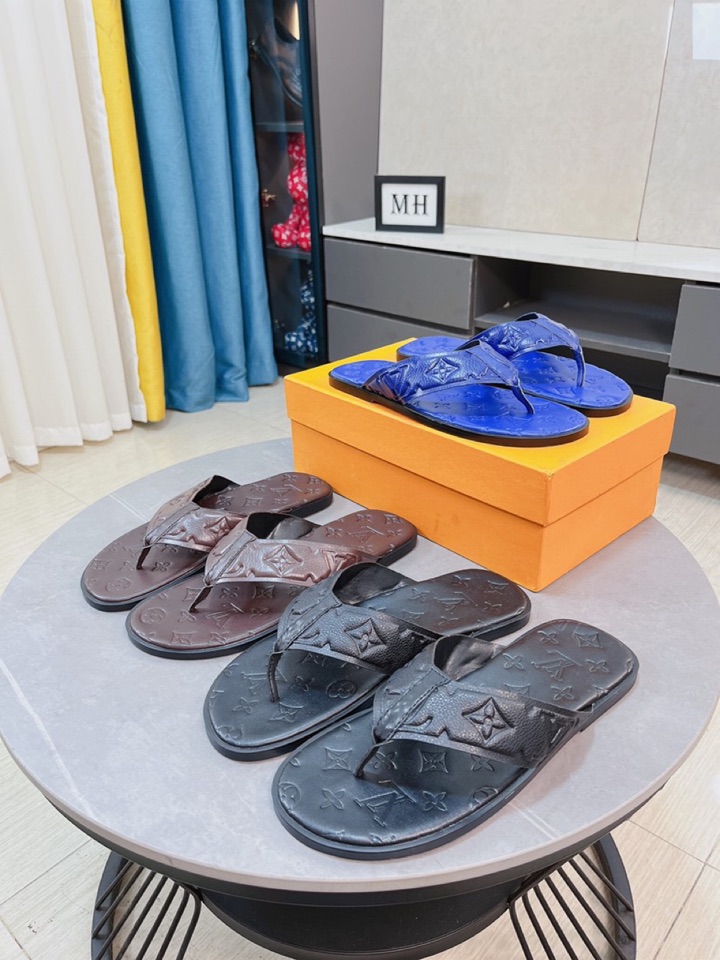H0 LV多色男士拖鞋 ，原单品质顶级版 ，原版专用荔枝纹胶皮内里侧羊皮，防滑组合底，步履更稳，更舒适轻便，高档大方，