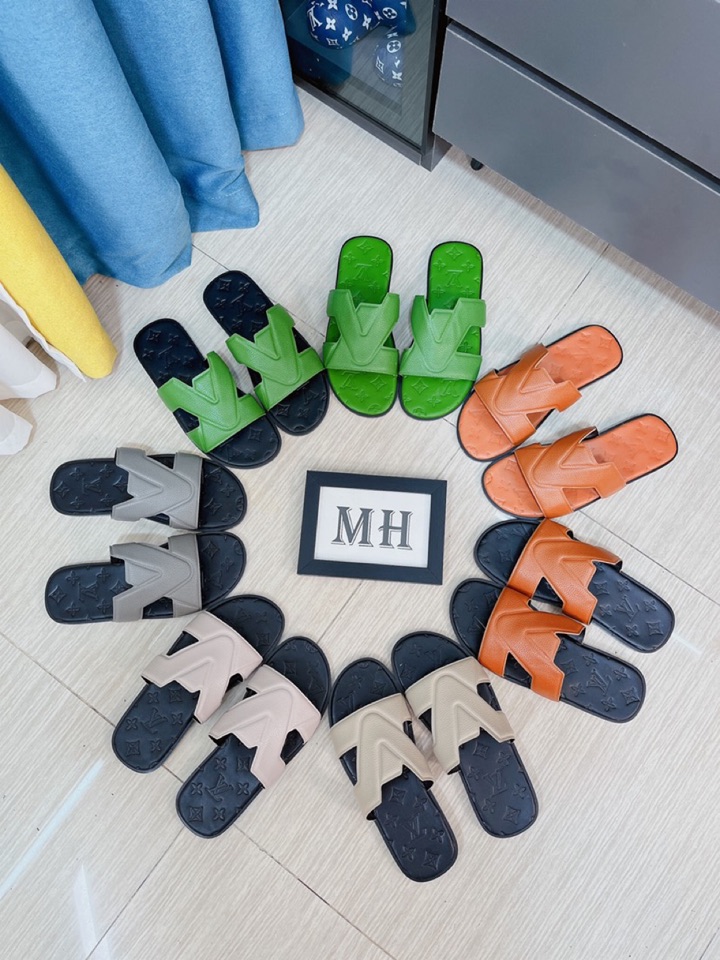 H0 LV多色男士拖鞋 ，原单品质顶级版 ，原版专用荔枝纹胶皮内里侧羊皮，防滑组合底，步履更稳，更舒适轻便，高档大方，