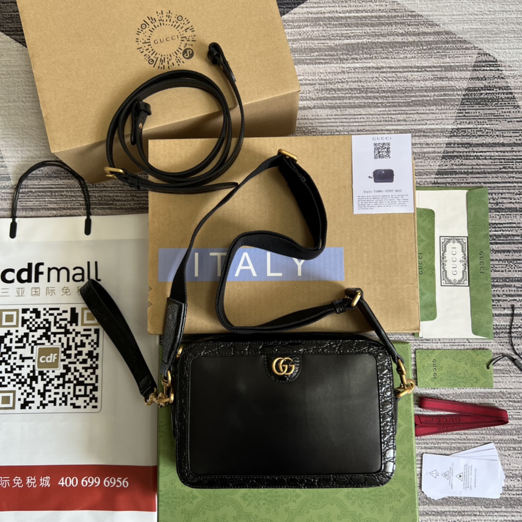 GUCCI Ophidia GG сумка на плечо клатч GG Supreme холст черная кожа с текстурой крокодила металлическая фурнитура с двойной G позолоченная фурнитура — высшее качество