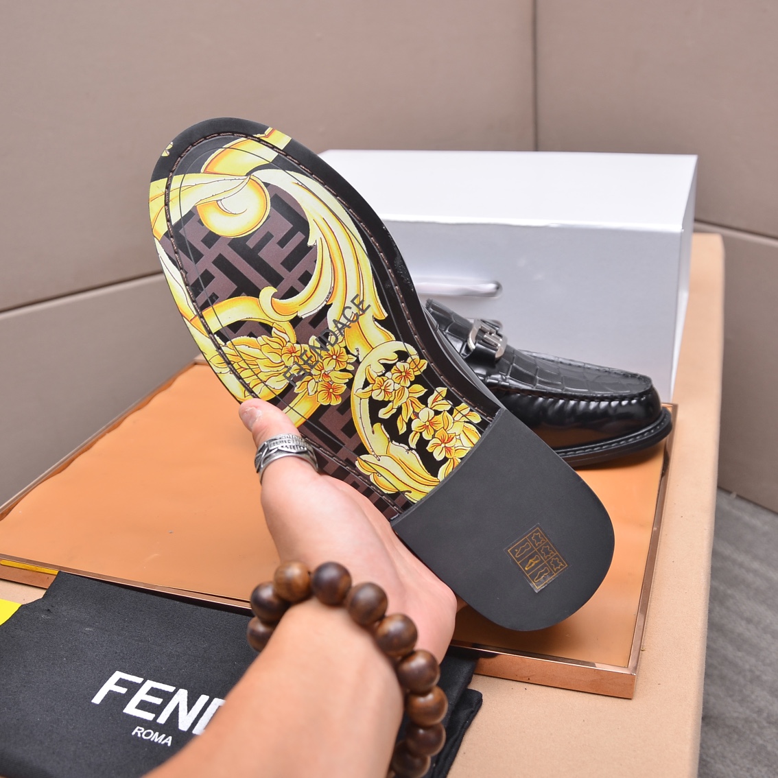 Fendi Men's Black Leather Croc Embossed Loafers with Metal Logo Buckle 7 i1663354100 8047 5