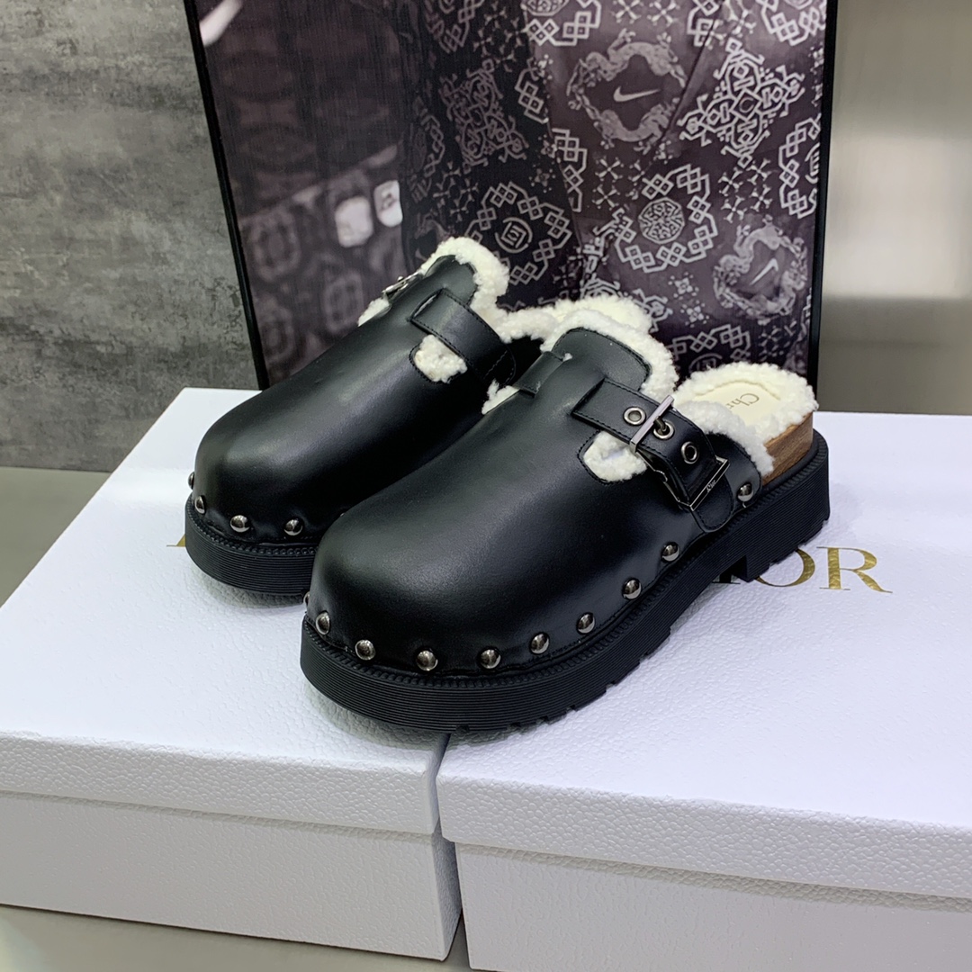 Dior Shoes Slippers Calfskin Cowhide Lambswool TPU Fall/Winter Collection