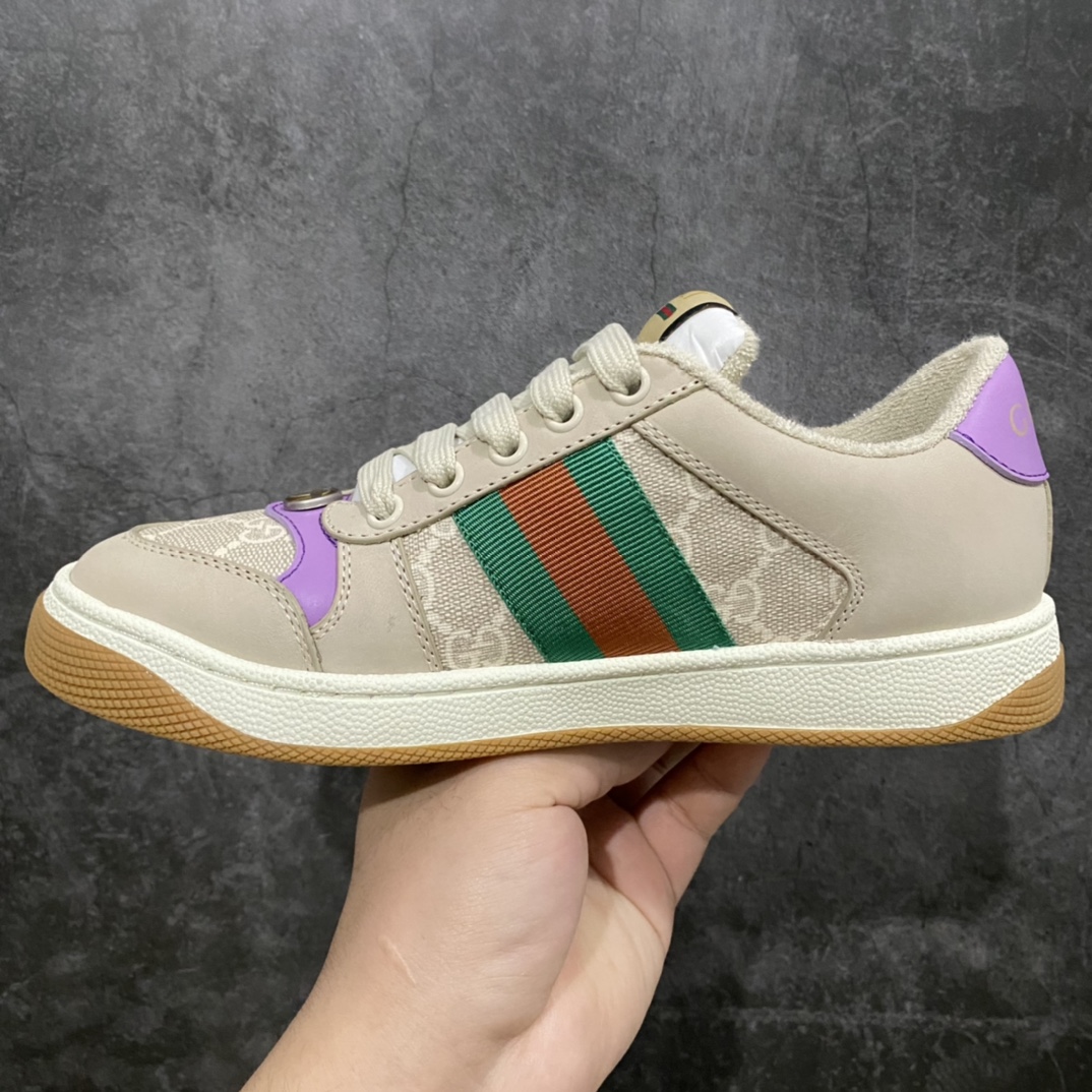 图片[2]-顶级代购版 Gucci做旧小脏鞋 ZP开发 原版开模 金属双G水晶圆柱形标 Gucci原版纹织带 真正水洗布标 鞋面擦色牛皮拼接经典双G布面料，皮面切口全油边封口工艺，原版毛巾布里细腻柔软更舒适透气，垫脚乳胶注塑一体，私模钢印，双色原版TPU大底(下层宽，上层窄) 配进口原版四边封干燥剂、原版18股鞋带，绿色盒子，与专柜配套包装一致 尺码：女34-40 男38-45-选品中心