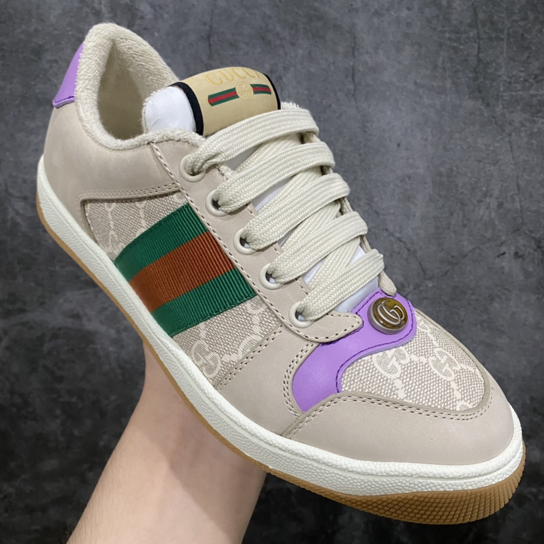图片[4]-顶级代购版 Gucci做旧小脏鞋 ZP开发 原版开模 金属双G水晶圆柱形标 Gucci原版纹织带 真正水洗布标 鞋面擦色牛皮拼接经典双G布面料，皮面切口全油边封口工艺，原版毛巾布里细腻柔软更舒适透气，垫脚乳胶注塑一体，私模钢印，双色原版TPU大底(下层宽，上层窄) 配进口原版四边封干燥剂、原版18股鞋带，绿色盒子，与专柜配套包装一致 尺码：女34-40 男38-45-选品中心