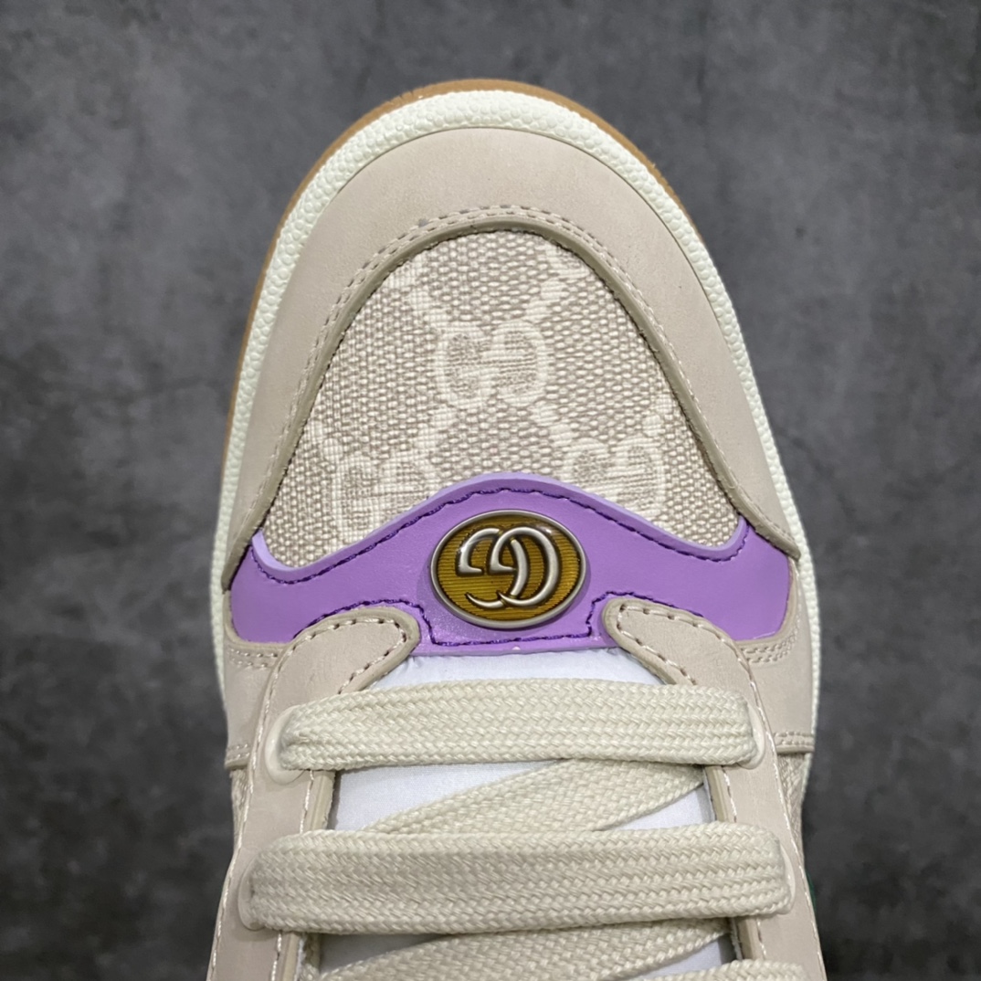 图片[5]-顶级代购版 Gucci做旧小脏鞋 ZP开发 原版开模 金属双G水晶圆柱形标 Gucci原版纹织带 真正水洗布标 鞋面擦色牛皮拼接经典双G布面料，皮面切口全油边封口工艺，原版毛巾布里细腻柔软更舒适透气，垫脚乳胶注塑一体，私模钢印，双色原版TPU大底(下层宽，上层窄) 配进口原版四边封干燥剂、原版18股鞋带，绿色盒子，与专柜配套包装一致 尺码：女34-40 男38-45-选品中心