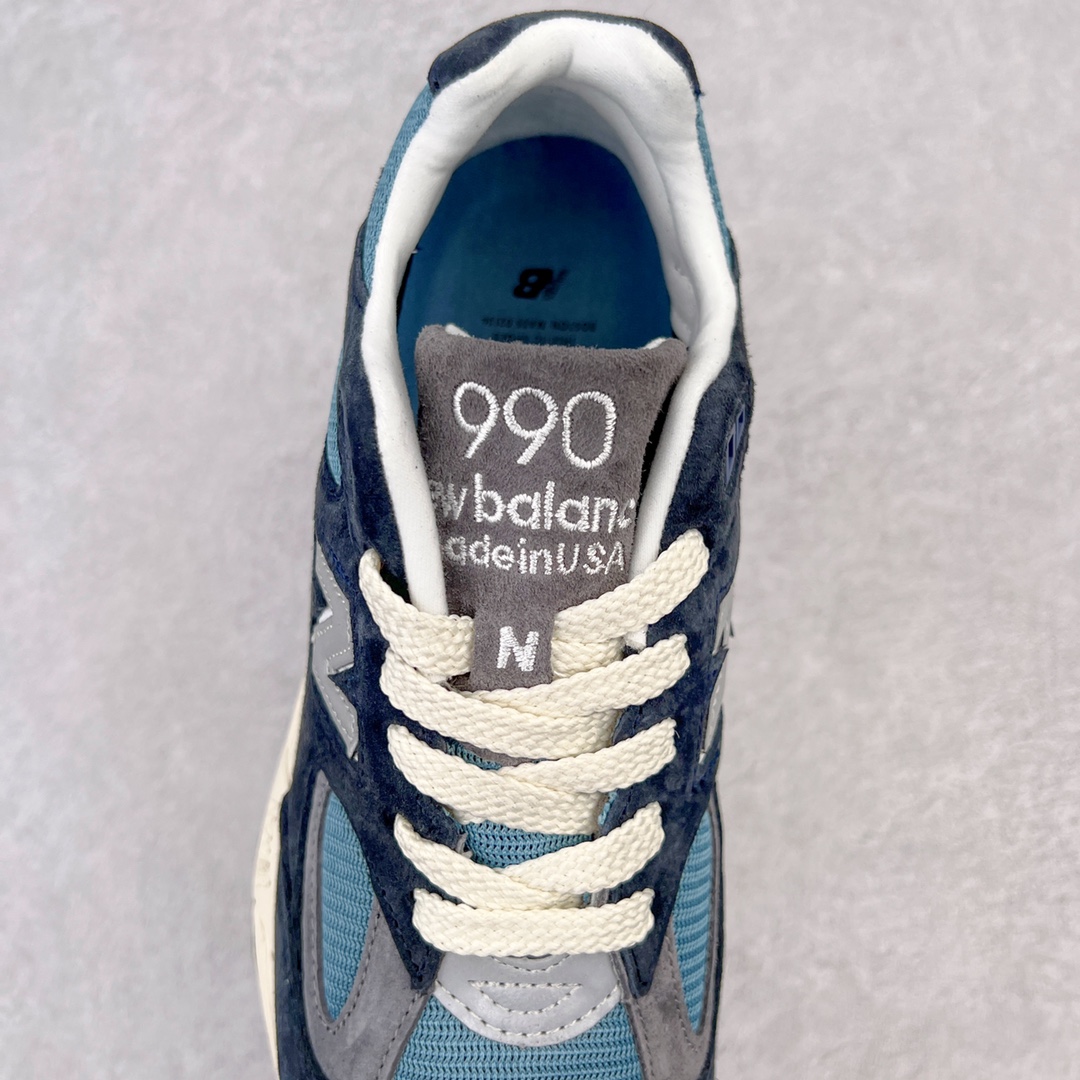 图片[5]-＃K版纯原福利 New Balance M990TB2 新百伦NB990V2 海军蓝 第二代总统复古慢跑鞋 正确3M反光细节 原楦原纸版开发 正确6层组合底模精密开发 搭载全新碳素中底 后跟透明TPU水晶装饰条稳固 沿用了引以为傲的跑鞋手工技艺 采用猪皮绒面并包裹局部透气网面的鞋身设计 菱网鞋舌上刻有New Balance USA 鞋面依旧身着经典的大热之灰 彰显了其高端的品质身份 尺码：36 37 37.5 38 38.5 39 40 40.5 41.5 42 42.5 43 44 45-选品中心