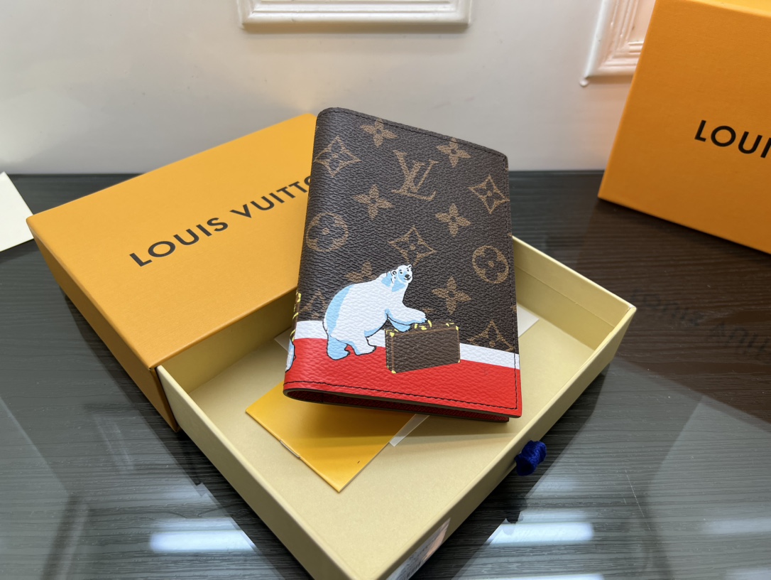 Handmade leather passport holder open interior