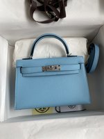 Hermes Kelly Handbags Crossbody & Shoulder Bags Blue Silver Hardware Epsom Mini