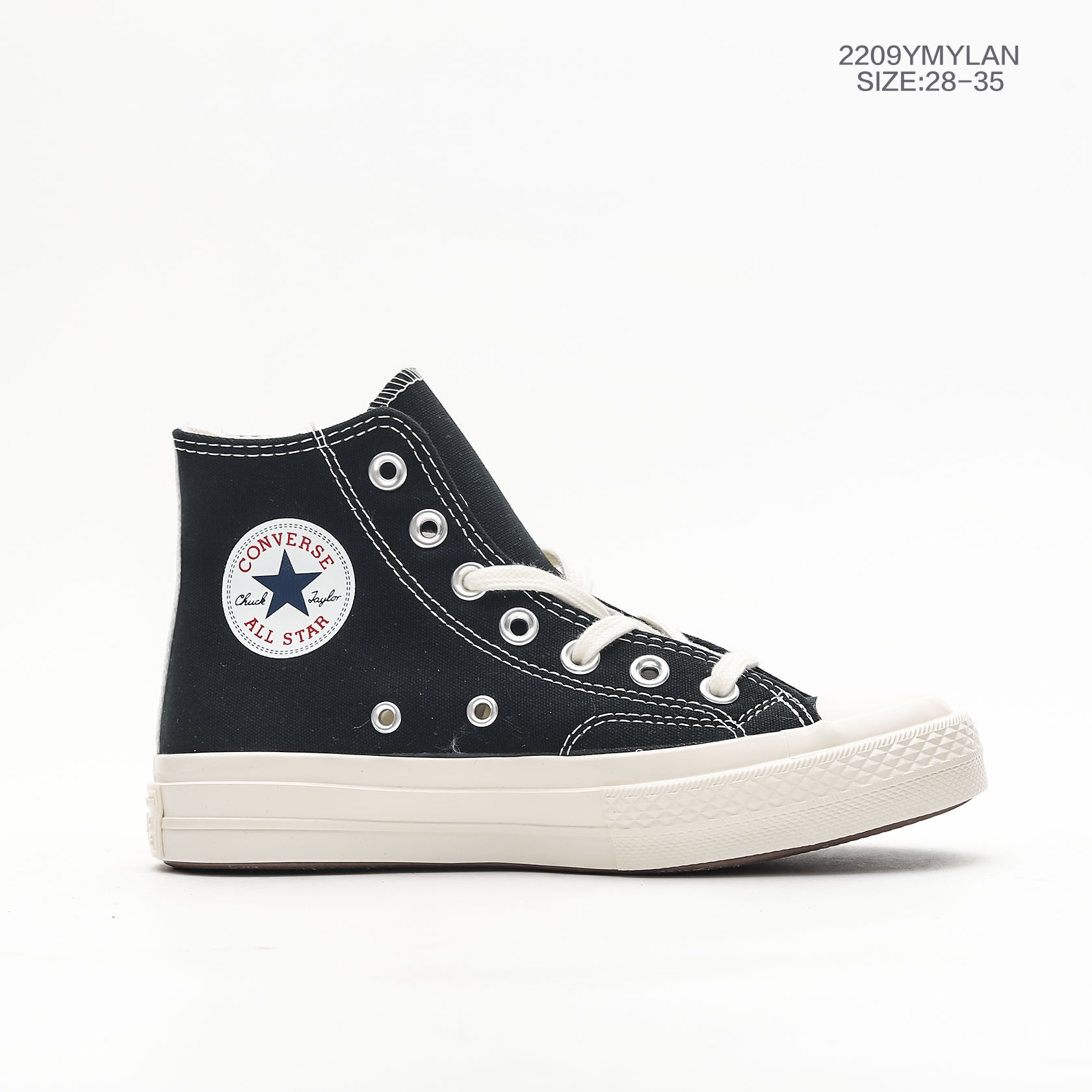 图片[2]-28-36 鞋带款 童鞋 匡威/ PLAY x Converse 匡威川久保玲高帮板鞋 CDG PLAY x Converse 匡威1970S三星标 川久保玲联名款帆布鞋。保留着Converse的固有传统风格，橡胶底耐磨有弹性，鞋底的纹路又有起到防滑的作用，鞋底侧边条纹和清晰的装饰纹路，传承了经典尺码：货号：150207C-选品中心