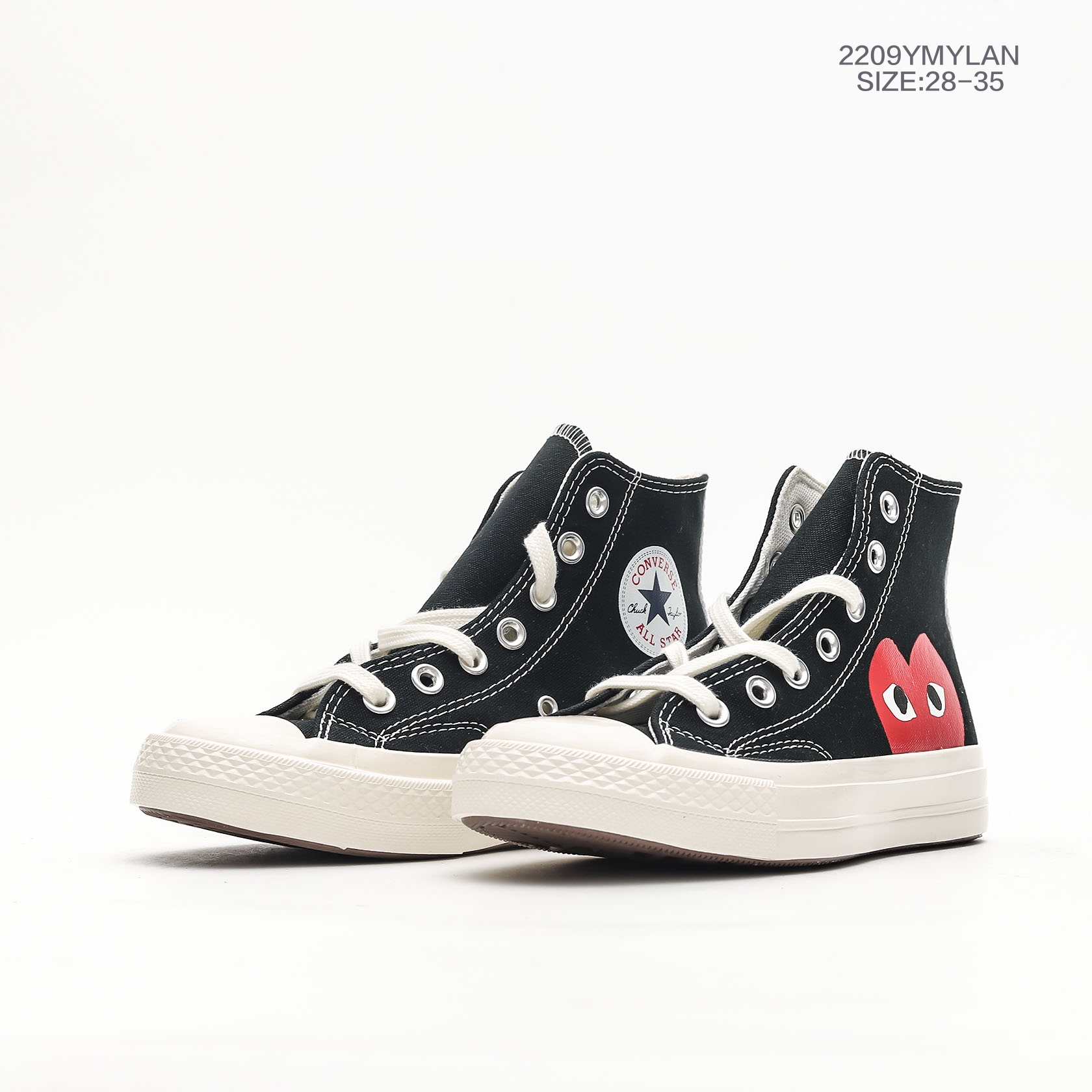 图片[5]-28-36 鞋带款 童鞋 匡威/ PLAY x Converse 匡威川久保玲高帮板鞋 CDG PLAY x Converse 匡威1970S三星标 川久保玲联名款帆布鞋。保留着Converse的固有传统风格，橡胶底耐磨有弹性，鞋底的纹路又有起到防滑的作用，鞋底侧边条纹和清晰的装饰纹路，传承了经典尺码：货号：150207C-选品中心