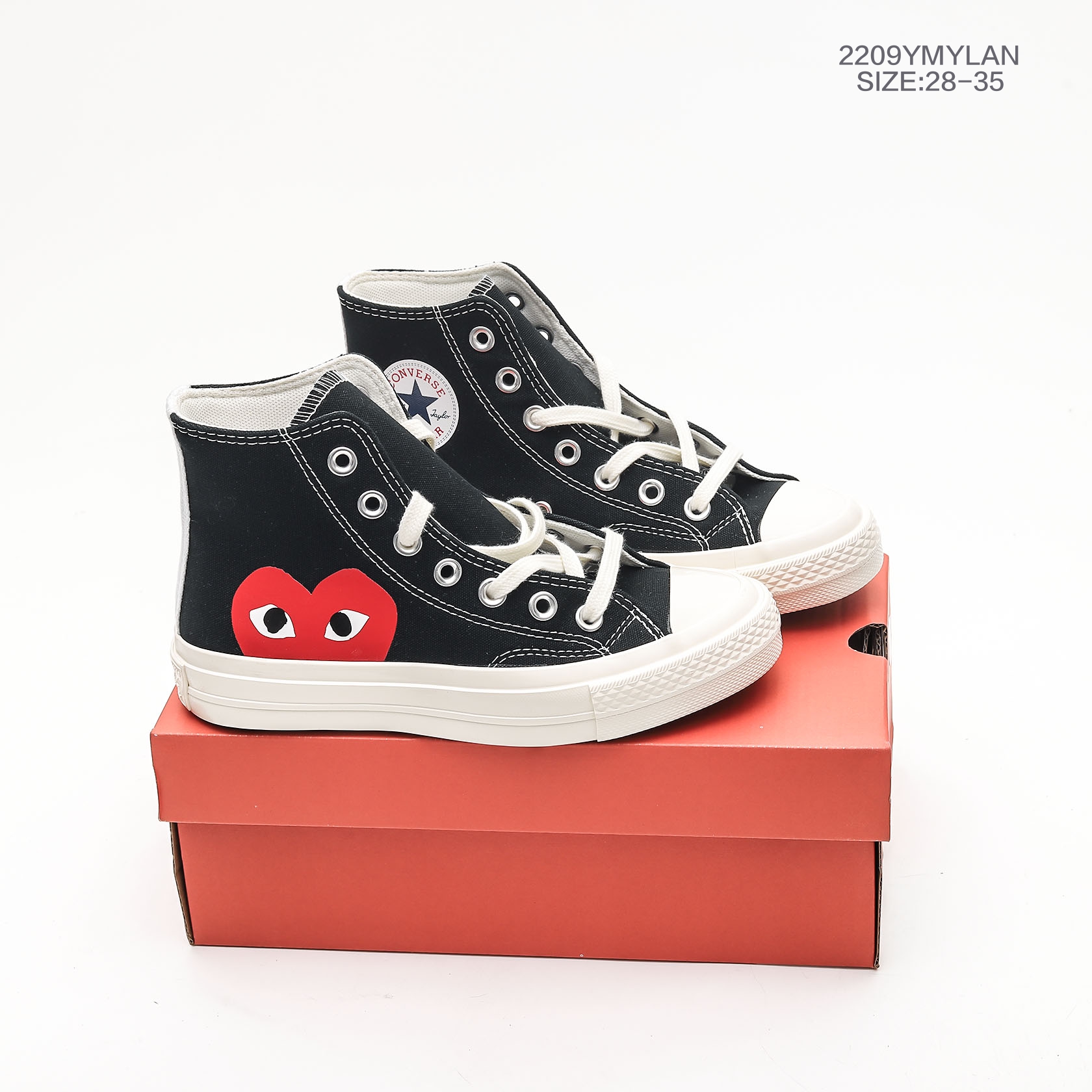 图片[9]-28-36 鞋带款 童鞋 匡威/ PLAY x Converse 匡威川久保玲高帮板鞋 CDG PLAY x Converse 匡威1970S三星标 川久保玲联名款帆布鞋。保留着Converse的固有传统风格，橡胶底耐磨有弹性，鞋底的纹路又有起到防滑的作用，鞋底侧边条纹和清晰的装饰纹路，传承了经典尺码：货号：150207C-选品中心