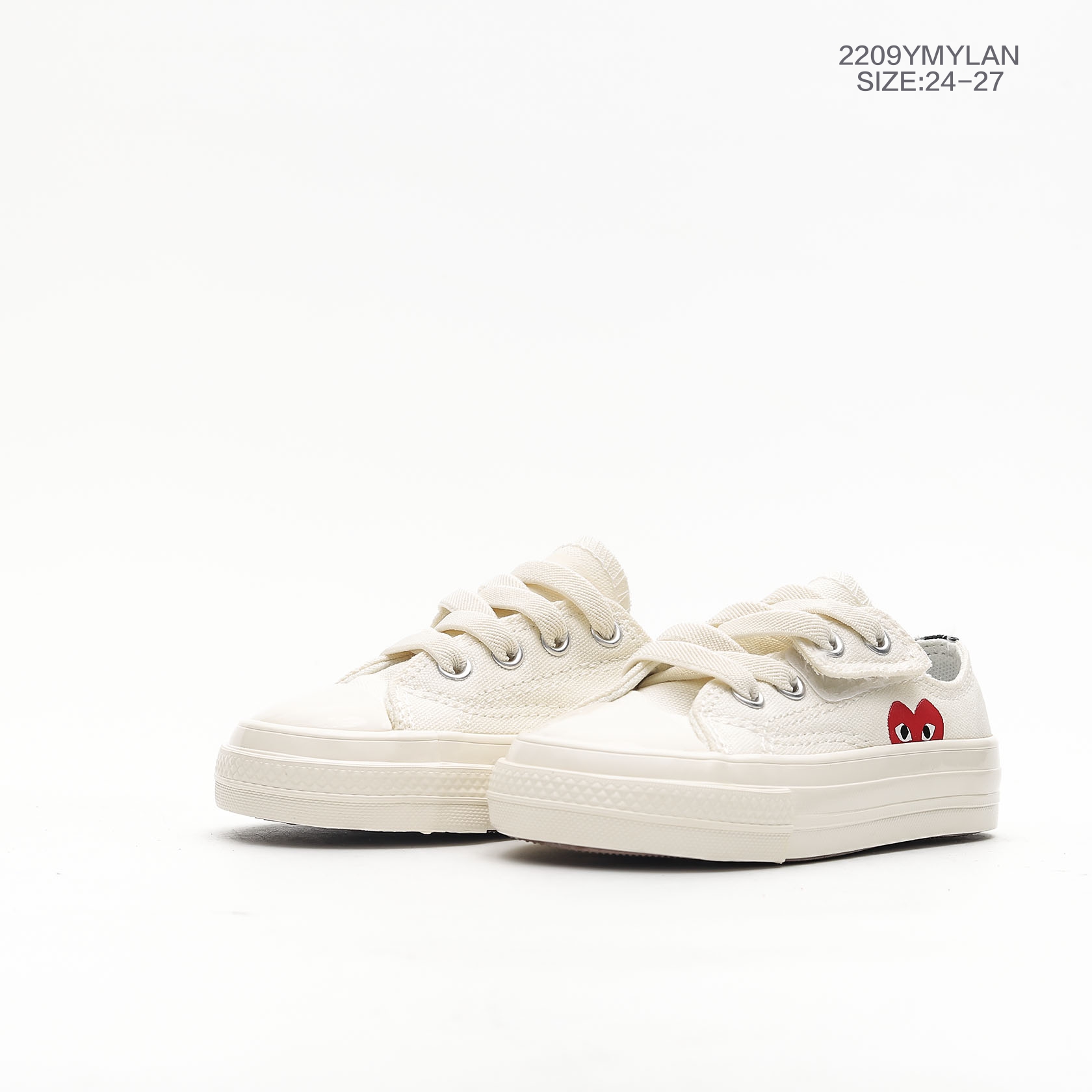 图片[5]-24-27魔术贴款 童鞋 匡威/ PLAY x Converse 匡威川久保玲高帮板鞋 CDG PLAY x Converse 匡威1970S三星标 川久保玲联名款帆布鞋。保留着Converse的固有传统风格，橡胶底耐磨有弹性，鞋底的纹路又有起到防滑的作用，鞋底侧边条纹和清晰的装饰纹路，传承了经典尺码：货号：150207C 尺码：24-27-选品中心