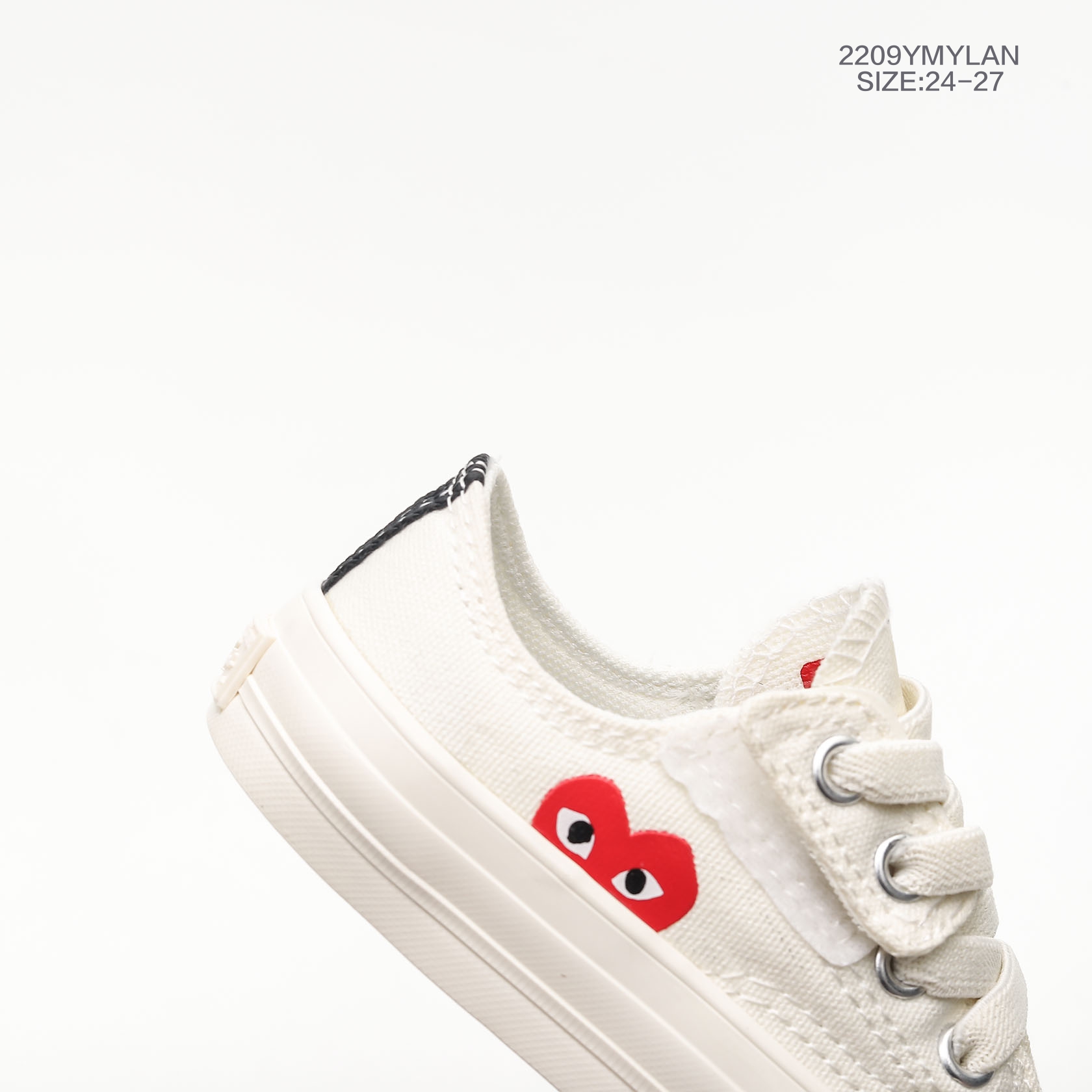 图片[7]-24-27魔术贴款 童鞋 匡威/ PLAY x Converse 匡威川久保玲高帮板鞋 CDG PLAY x Converse 匡威1970S三星标 川久保玲联名款帆布鞋。保留着Converse的固有传统风格，橡胶底耐磨有弹性，鞋底的纹路又有起到防滑的作用，鞋底侧边条纹和清晰的装饰纹路，传承了经典尺码：货号：150207C 尺码：24-27-选品中心