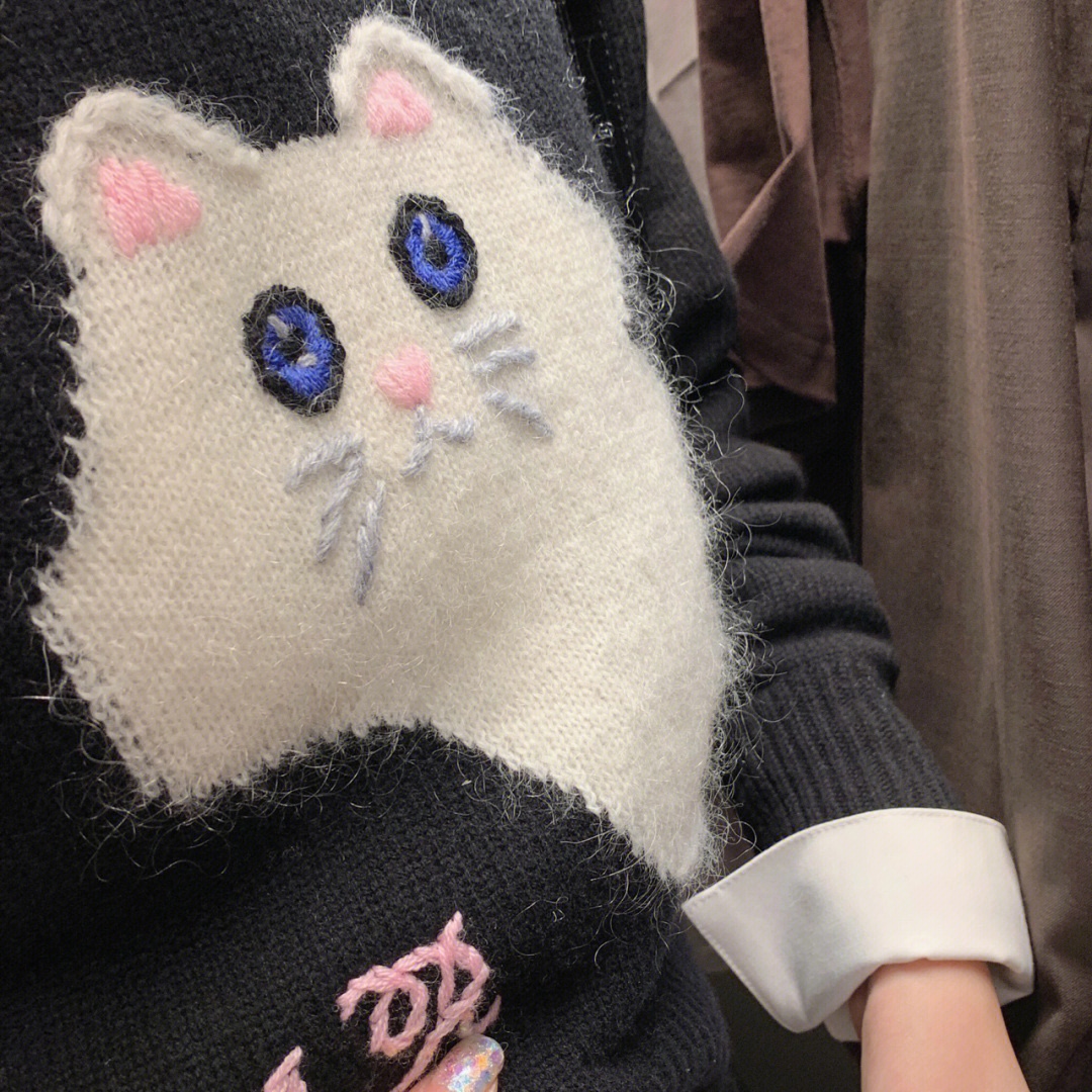 2022AR小猫刺绣圆领毛衣