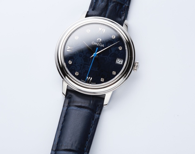 OMEGA De Ville Ladies Watch, Swiss Quartz Movement, Blue Leather Strap 1 OMEGA De Ville Ladies Watch, Swiss Quartz Movement, Blue Leather Strap