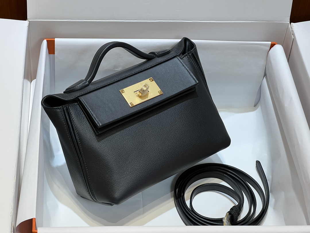 Hermès Mini 24/24 Black Leather Satchel Bag with Shoulder Strap 2 i1663486017 1009 0