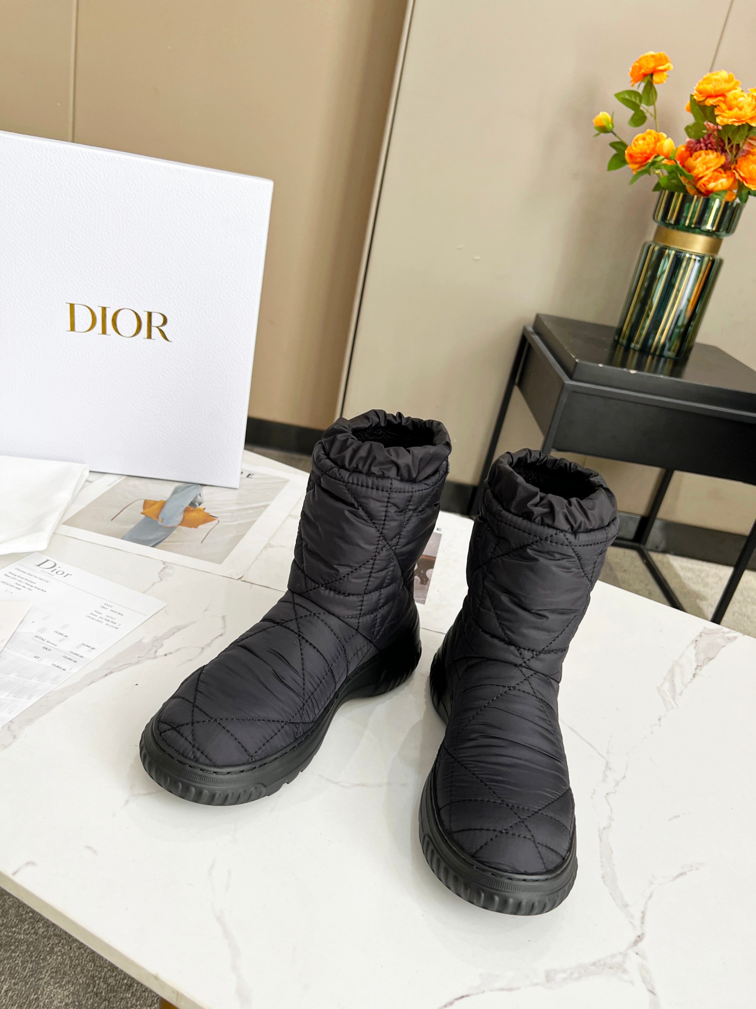 Dior Short Boots Black Gold White Fashion