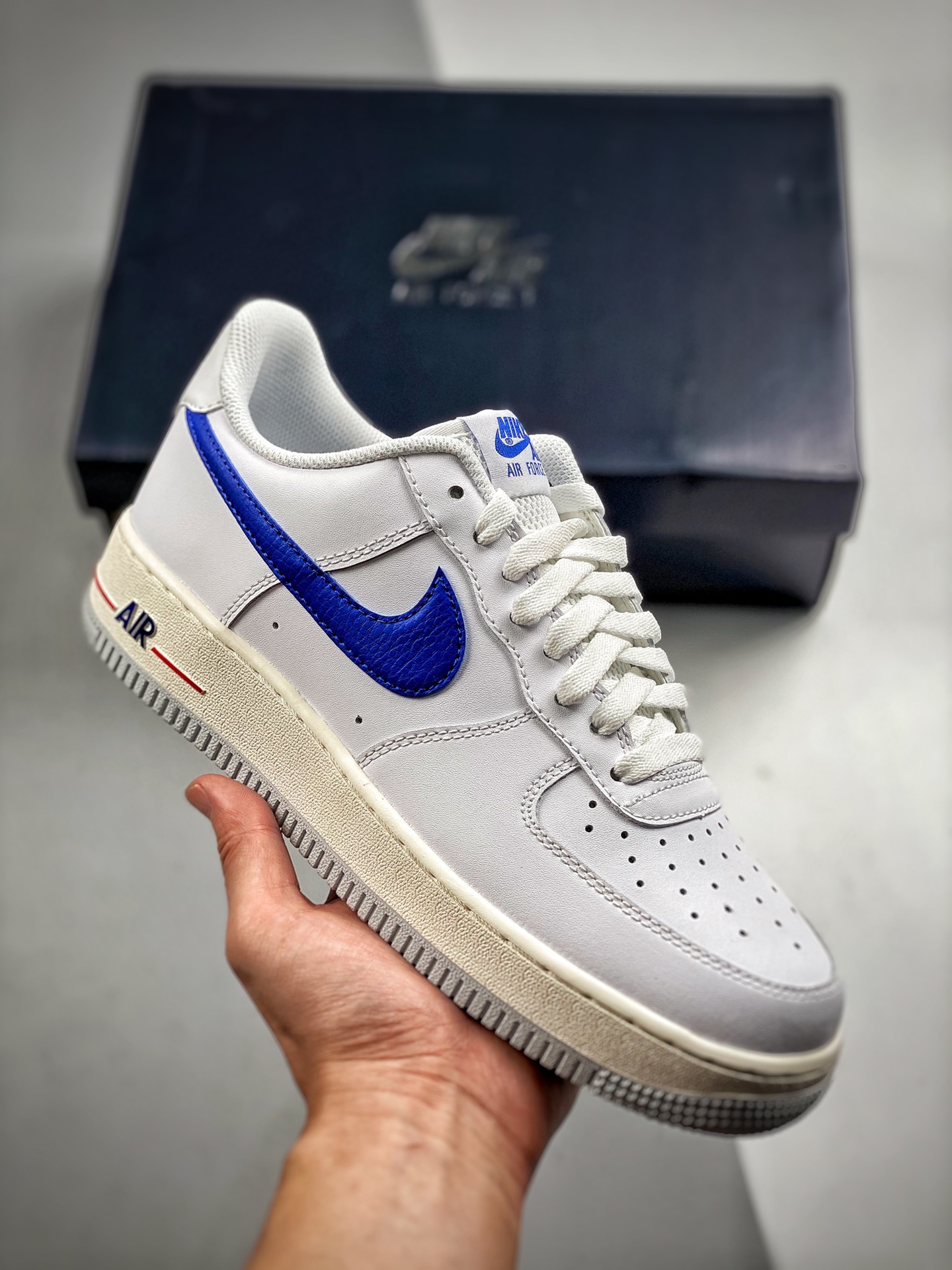 Núcleo 4 Nike Air Force 1 07 Blanco y Azul Air Force 1 Low Casual Skate Shoes Cuero Personalizado Impresión 3D de Fábri…
