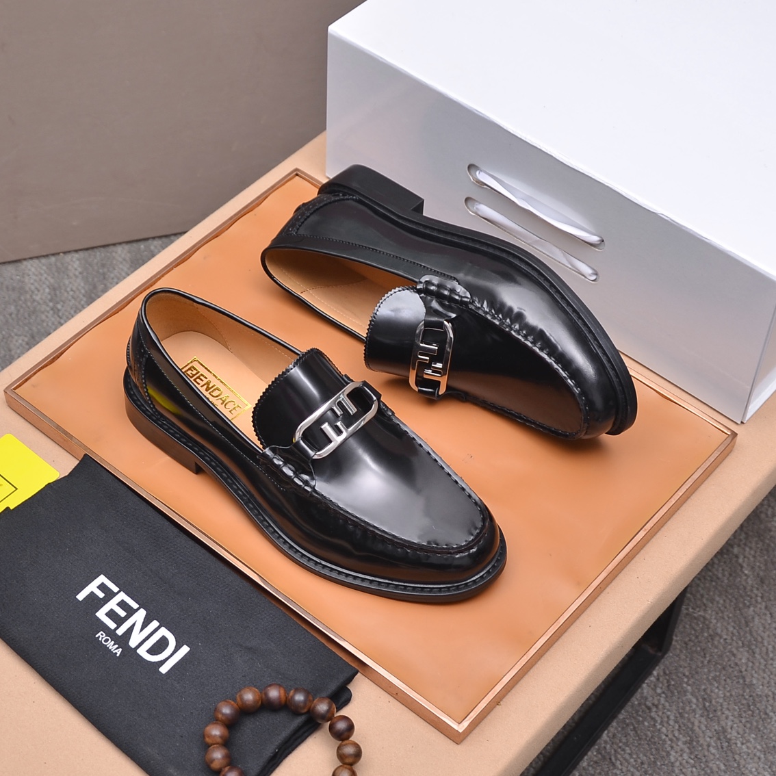 Fendi Men's Leather Loafers with Metal Logo, Italian Leather, Formal Shoes 3 i1663522396 6079 1