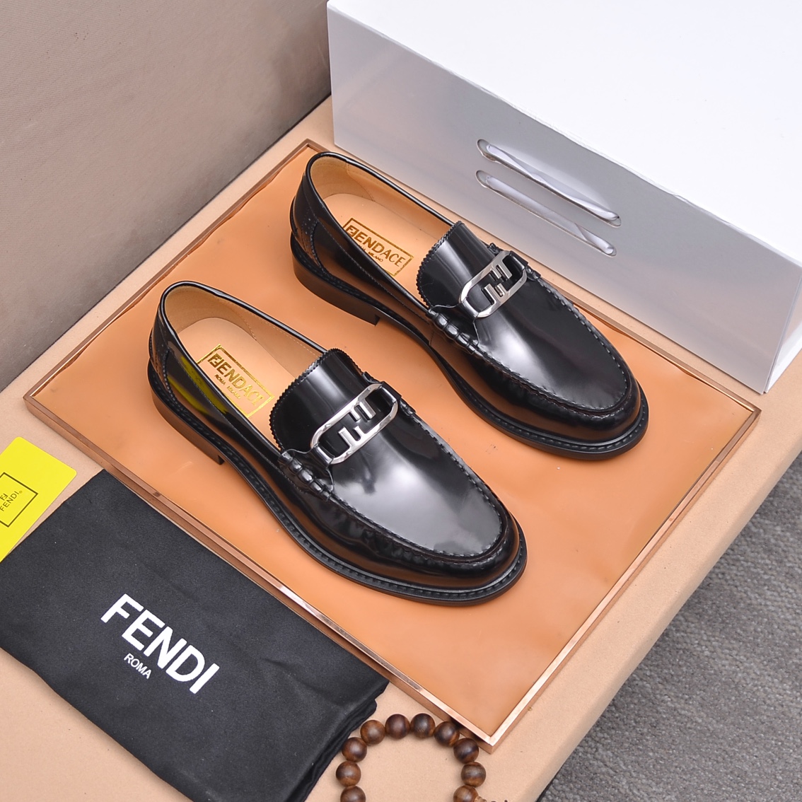 Fendi Men's Leather Loafers with Metal Logo, Italian Leather, Formal Shoes 2 i1663522396 865 0