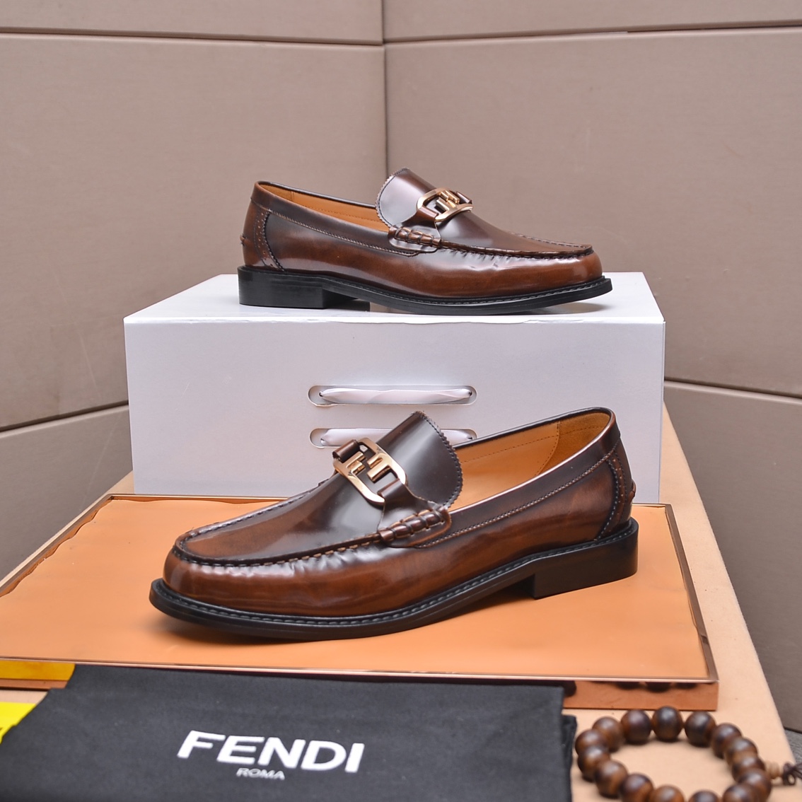 Fendi Men's Brown Leather Loafers with Metal Logo Detail, Size 38-45 4 i1663522923 2810 2