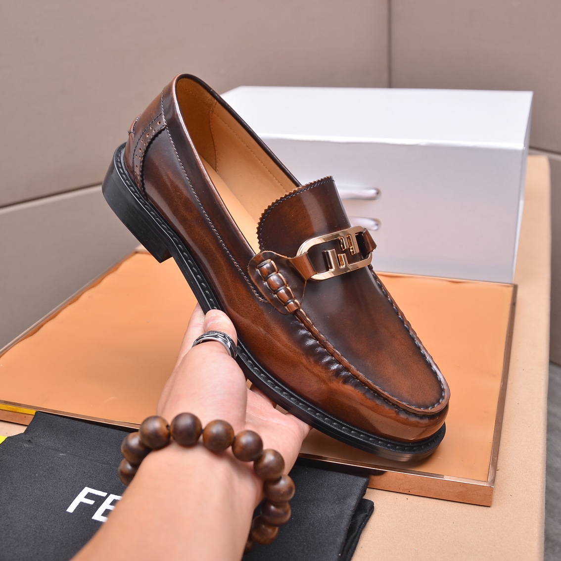 Fendi Men's Brown Leather Loafers with Metal Logo Detail, Size 38-45 6 i1663522923 3623 4