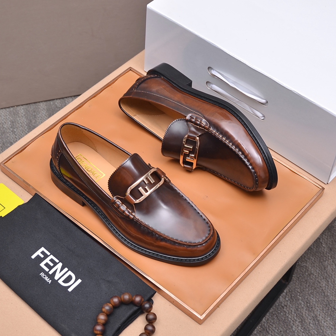 Fendi Men's Brown Leather Loafers with Metal Logo Detail, Size 38-45 3 i1663522923 5597 1