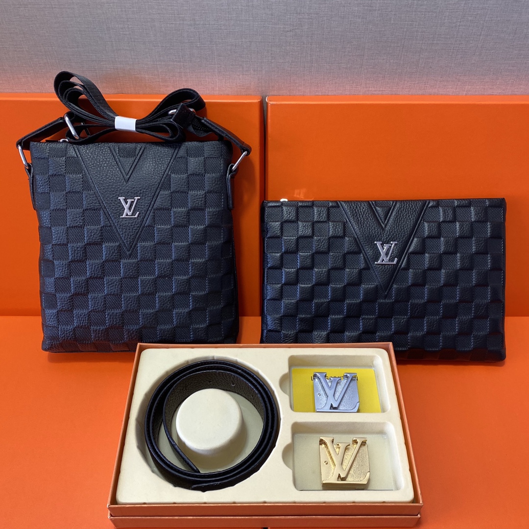 J0 lv路易威登 头层皮质组合礼盒包装腰带俩款包包超级组合 公文包包是很实用的选择.手提包日常是非常适合的. 双扣皮带：头层皮质带身搭配3.8cm广州原版扣头 尺寸lv路易威登斜挎包：长20cm宽4cm高21cm\r  lv路易威登手提包：长25cm宽2cm高16cm